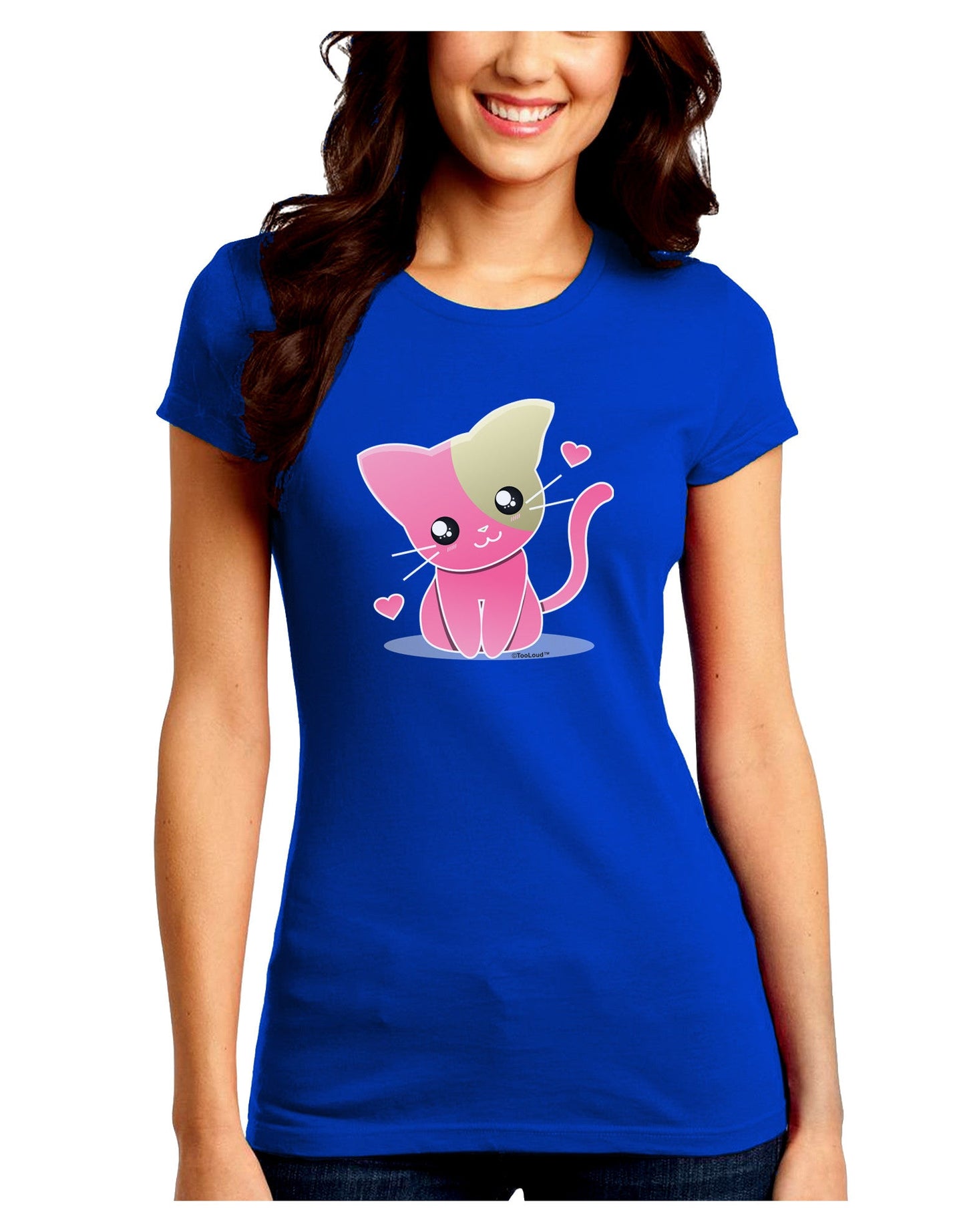 Kawaii Kitty Juniors Petite Crew Dark T-Shirt-T-Shirts Juniors Tops-TooLoud-Royal-Blue-Juniors Fitted Small-Davson Sales