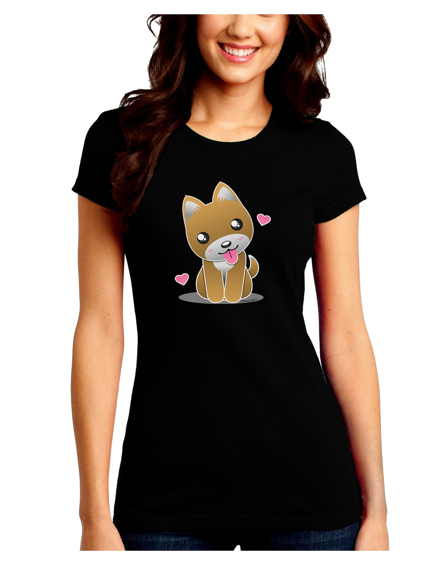 Kawaii Puppy Juniors Petite Crew Dark T-Shirt-T-Shirts Juniors Tops-TooLoud-Black-Juniors Fitted Small-Davson Sales