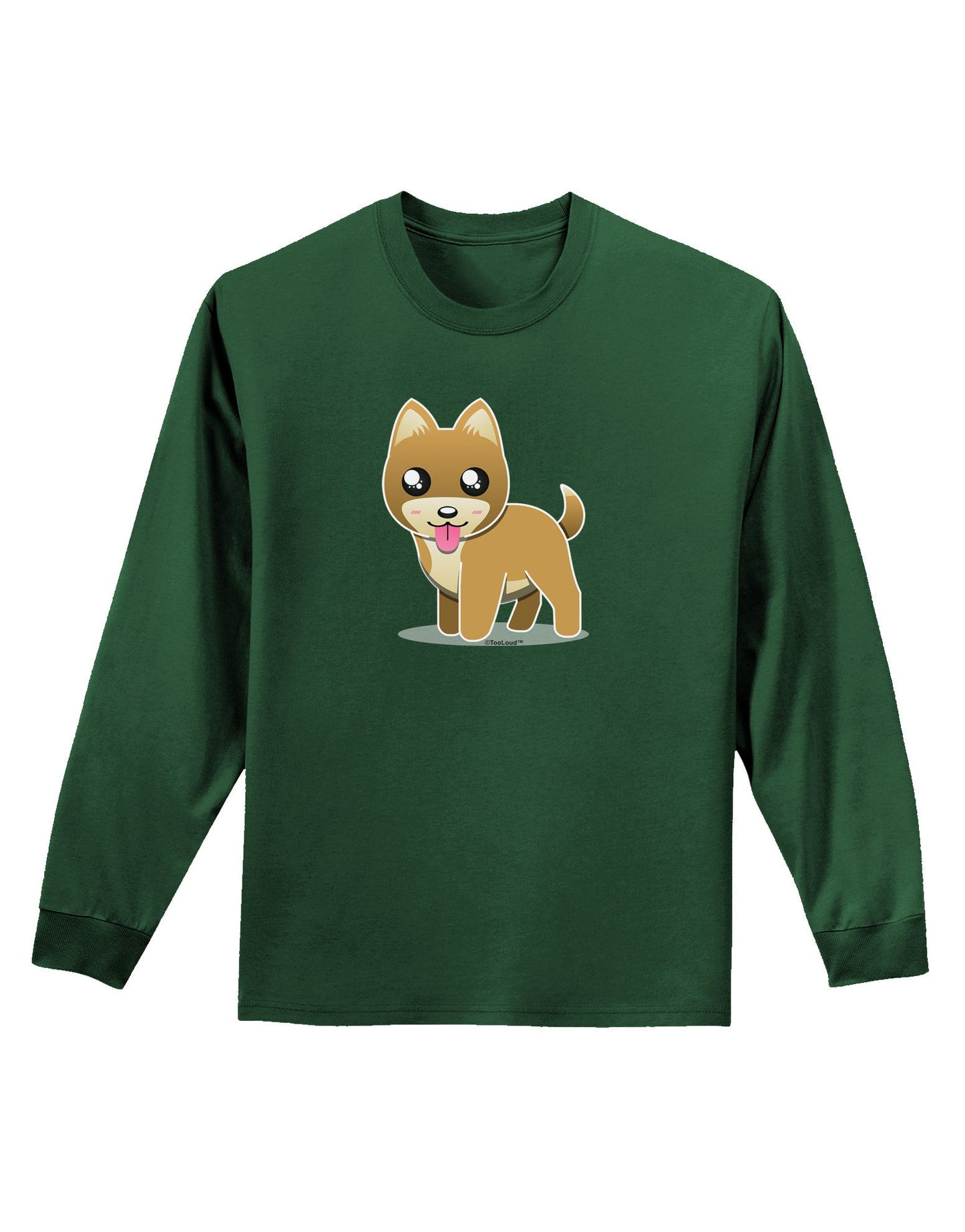 Kawaii Standing Puppy Adult Long Sleeve Dark T-Shirt-TooLoud-Dark-Green-Small-Davson Sales