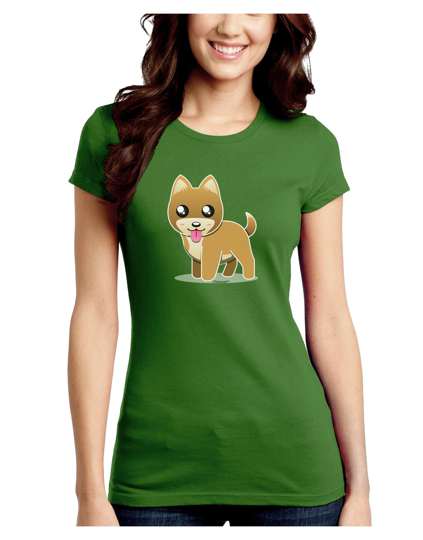 Kawaii Standing Puppy Juniors Petite Crew Dark T-Shirt-T-Shirts Juniors Tops-TooLoud-Kiwi-Green-Juniors Fitted Small-Davson Sales
