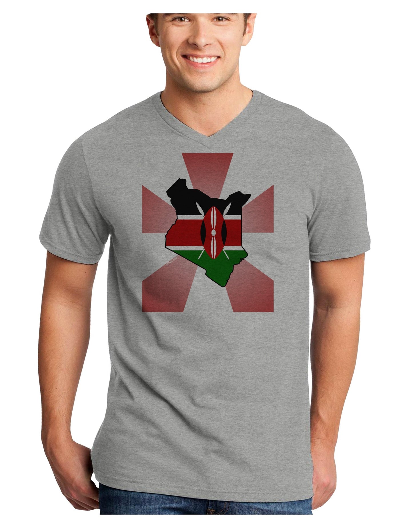 Kenya Flag Design Adult V-Neck T-shirt-Mens V-Neck T-Shirt-TooLoud-HeatherGray-Small-Davson Sales