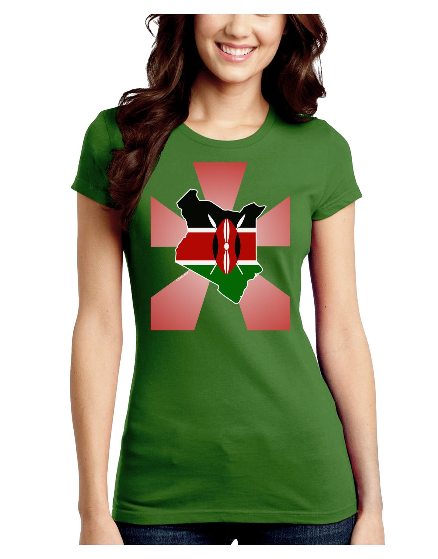 Kenya Flag Design Juniors Petite Crew Dark T-Shirt-T-Shirts Juniors Tops-TooLoud-Kiwi-Green-Juniors Fitted Small-Davson Sales