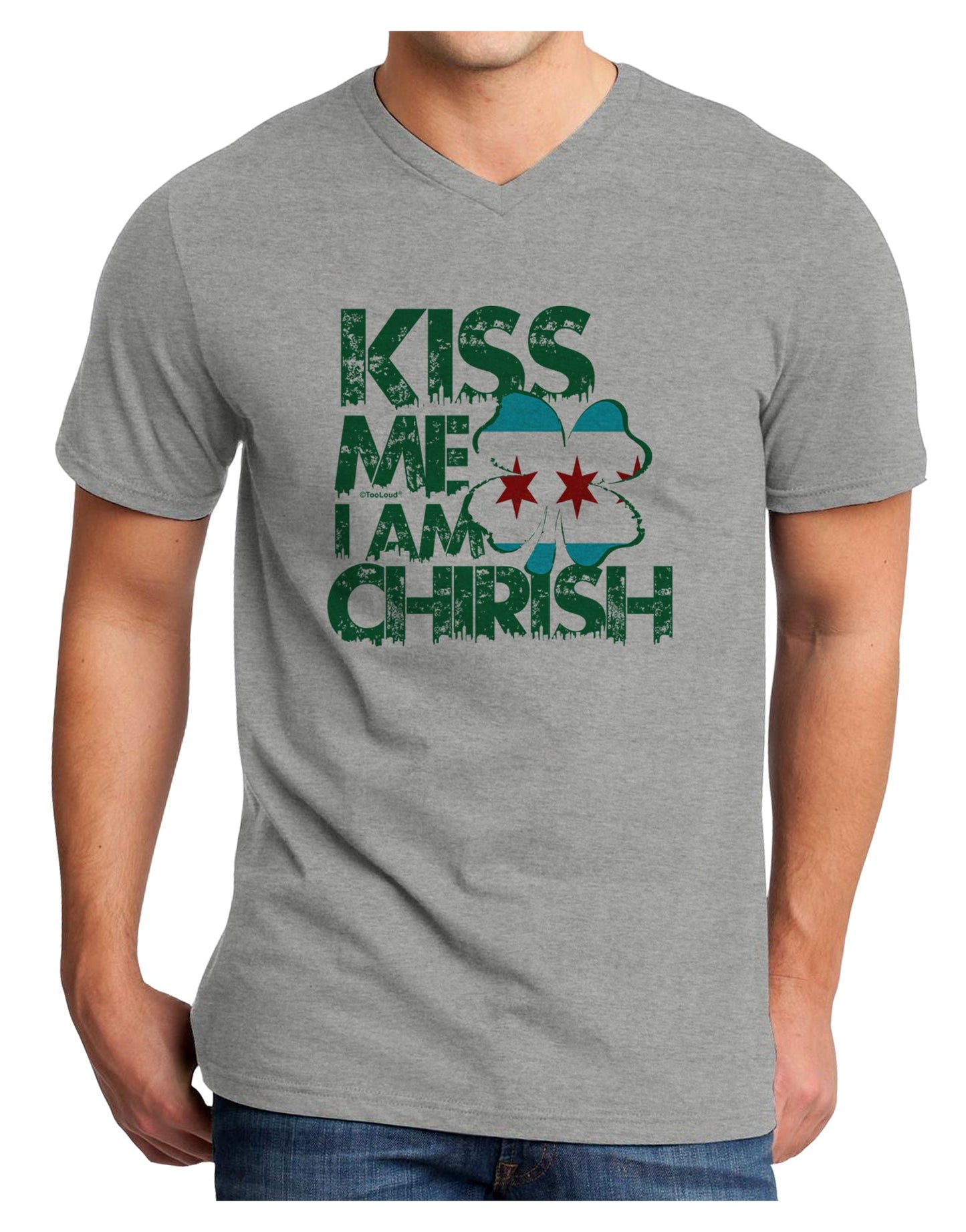 Kiss Me I'm Chirish Adult V-Neck T-shirt by TooLoud-Mens V-Neck T-Shirt-TooLoud-HeatherGray-Small-Davson Sales