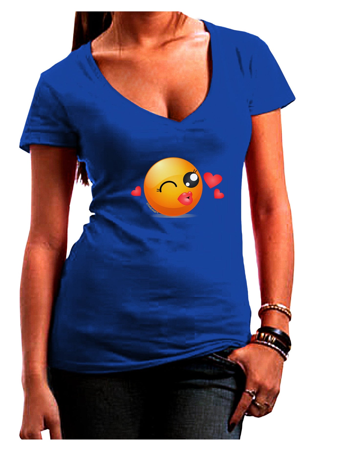 Kissy Face Emoji Girl Womens V-Neck Dark T-Shirt-Womens V-Neck T-Shirts-TooLoud-Royal-Blue-Juniors Fitted Small-Davson Sales
