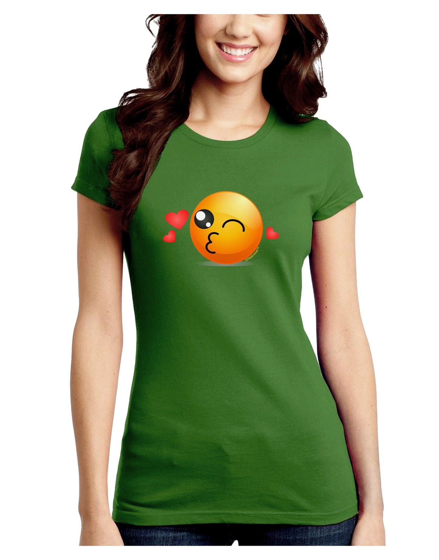 Kissy Face Emoji Juniors Petite Crew Dark T-Shirt-T-Shirts Juniors Tops-TooLoud-Kiwi-Green-Juniors Fitted Small-Davson Sales