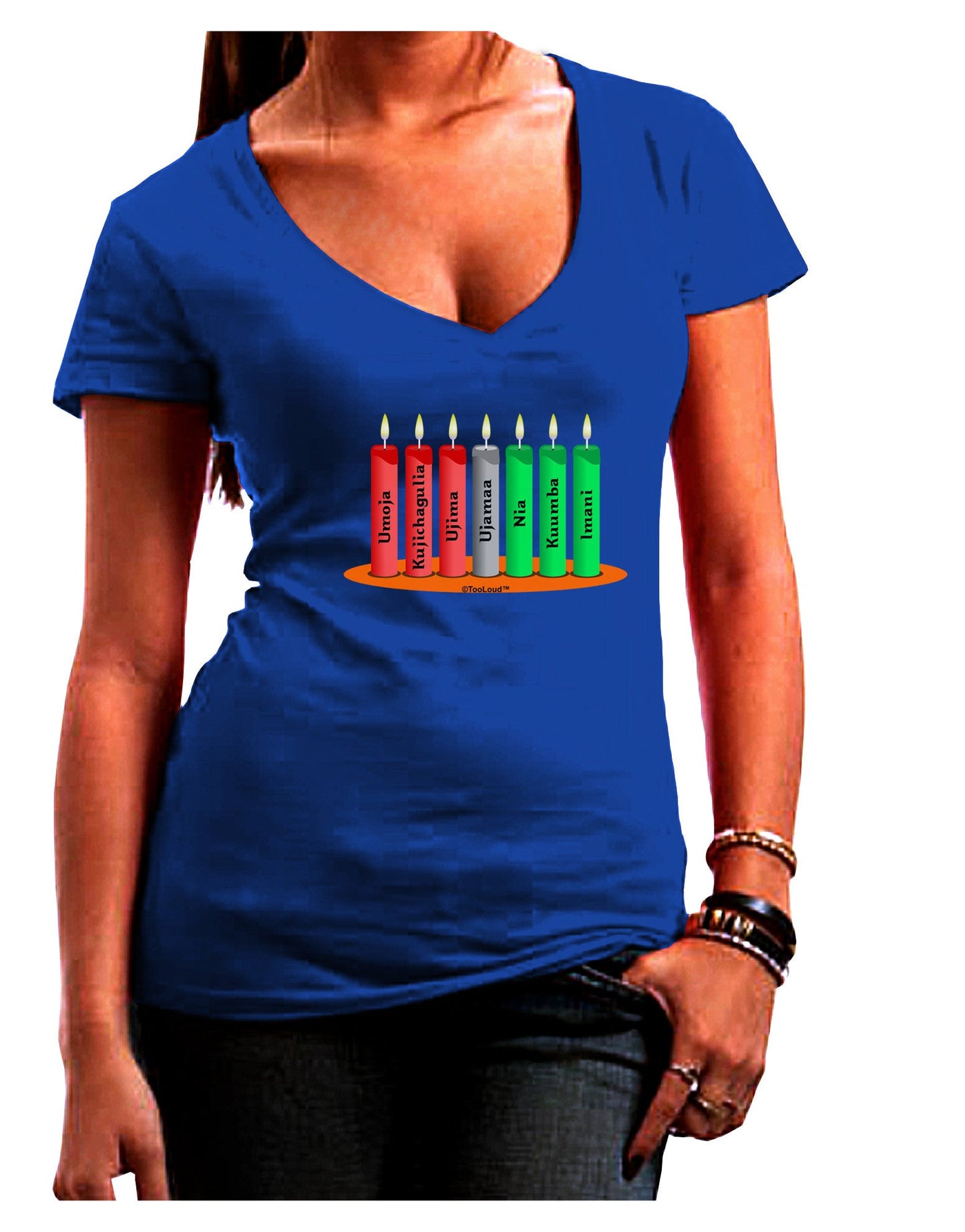 Kwanzaa Candles 7 Principles Womens V-Neck Dark T-Shirt-Womens V-Neck T-Shirts-TooLoud-Royal-Blue-Juniors Fitted Small-Davson Sales