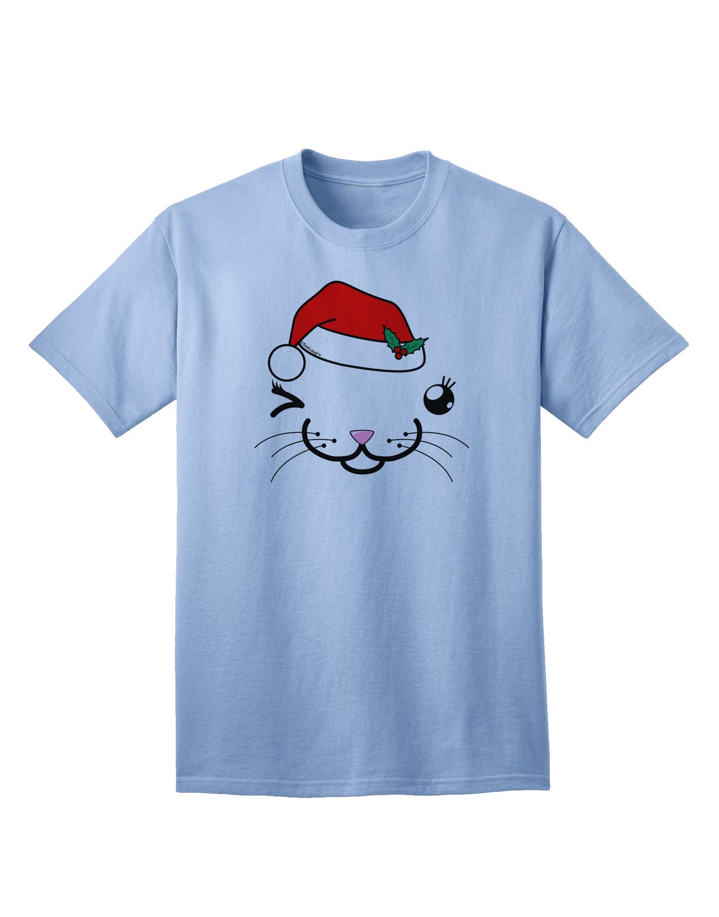 Kyu-T Face Kattia Santa Hat Girl Cat Adult T-Shirt: A Festive Fashion Statement for Cat Lovers-Mens T-shirts-TooLoud-Light-Blue-Small-Davson Sales