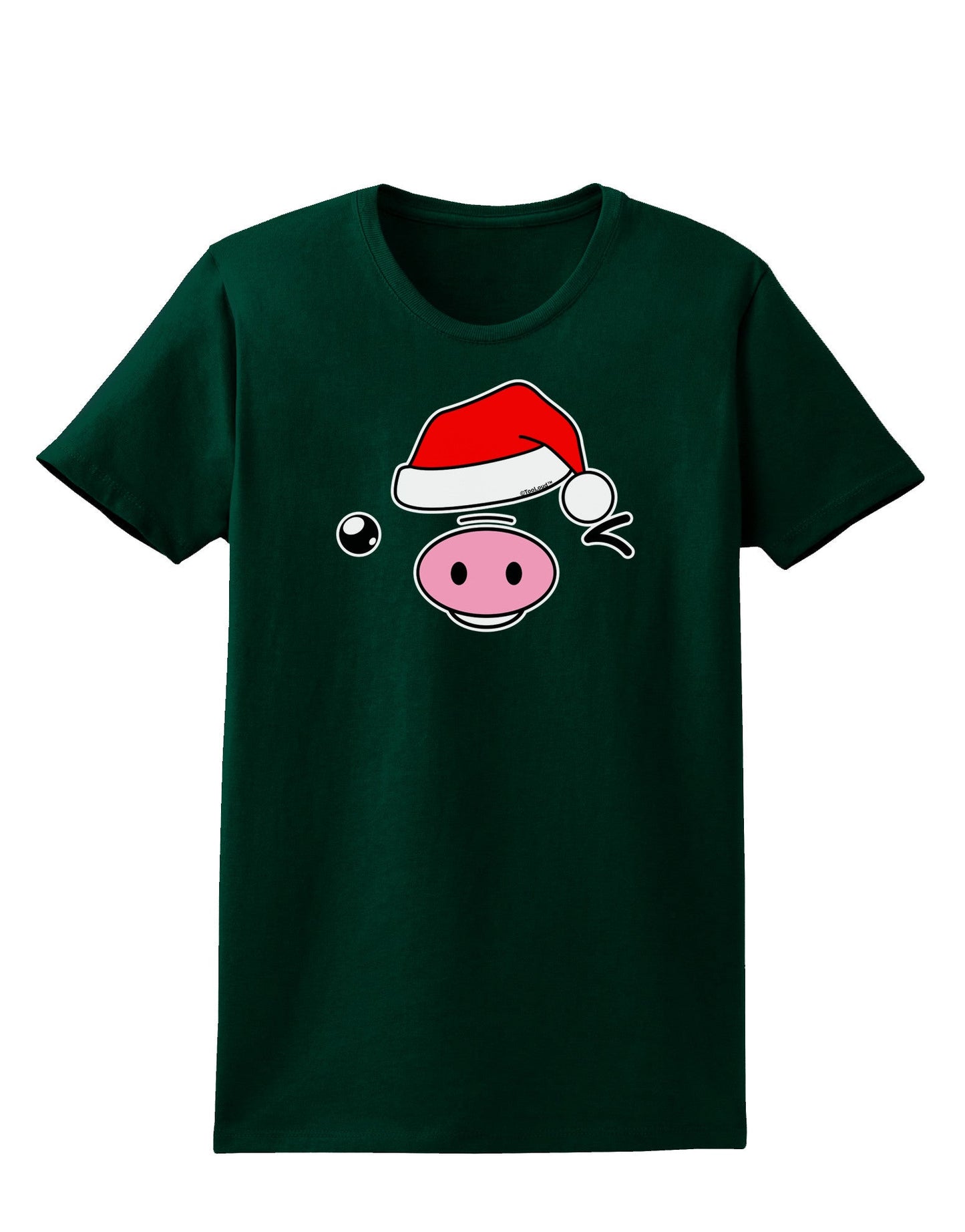 Kyu-T Face Oinkz Santa Hat Boy Pig Womens Dark T-Shirt-TooLoud-Forest-Green-Small-Davson Sales