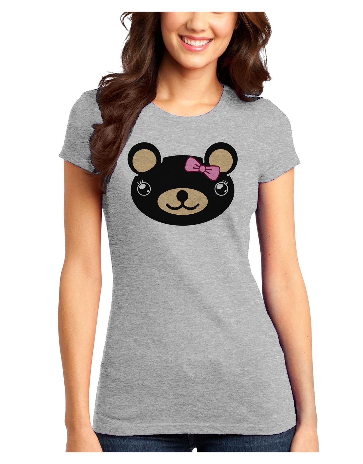 Kyu-T Head - Night Beartholomea Girl Teddy Bear Juniors T-Shirt-Womens Juniors T-Shirt-TooLoud-Ash-Gray-Juniors Fitted XS-Davson Sales