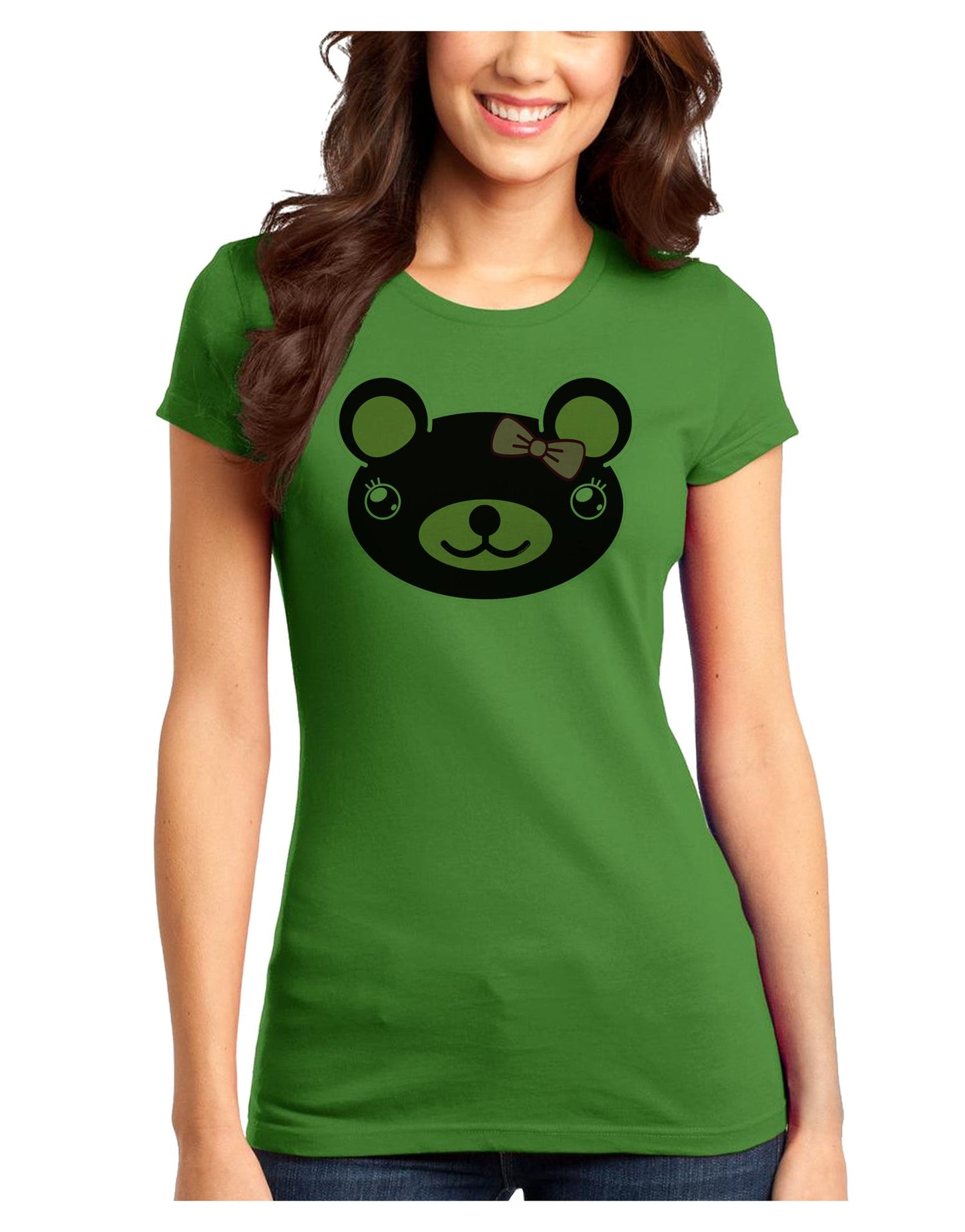 Kyu-T Head - Night Beartholomea Girl Teddy Bear Juniors T-Shirt-Womens Juniors T-Shirt-TooLoud-Kiwi-Green-Juniors Fitted XS-Davson Sales