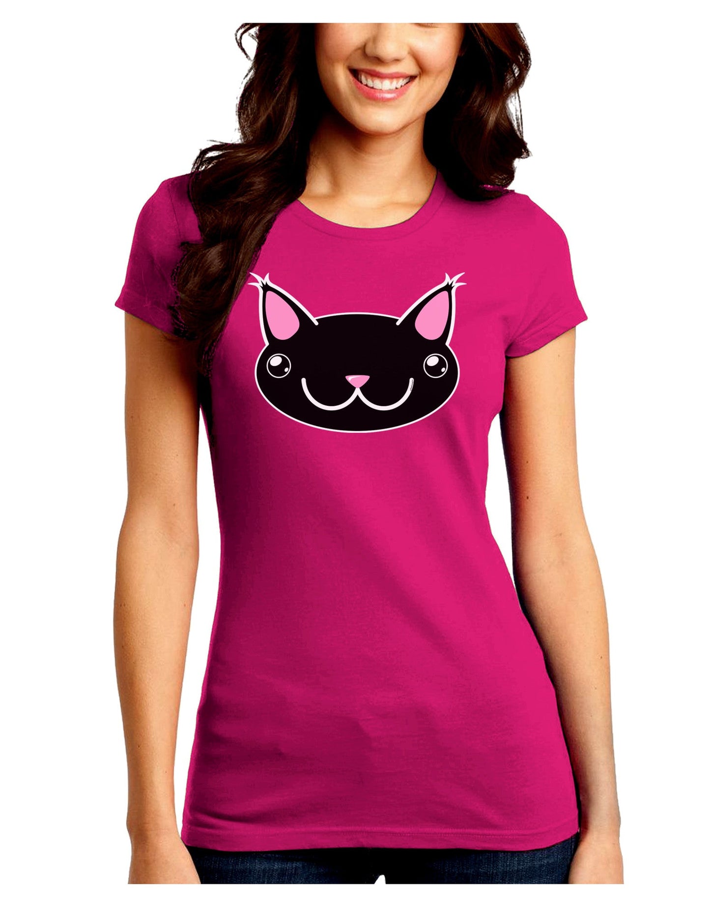 Kyu-T Head - Night Kawa the Cute Critter Juniors Crew Dark T-Shirt-T-Shirts Juniors Tops-TooLoud-Hot-Pink-Juniors Fitted Small-Davson Sales
