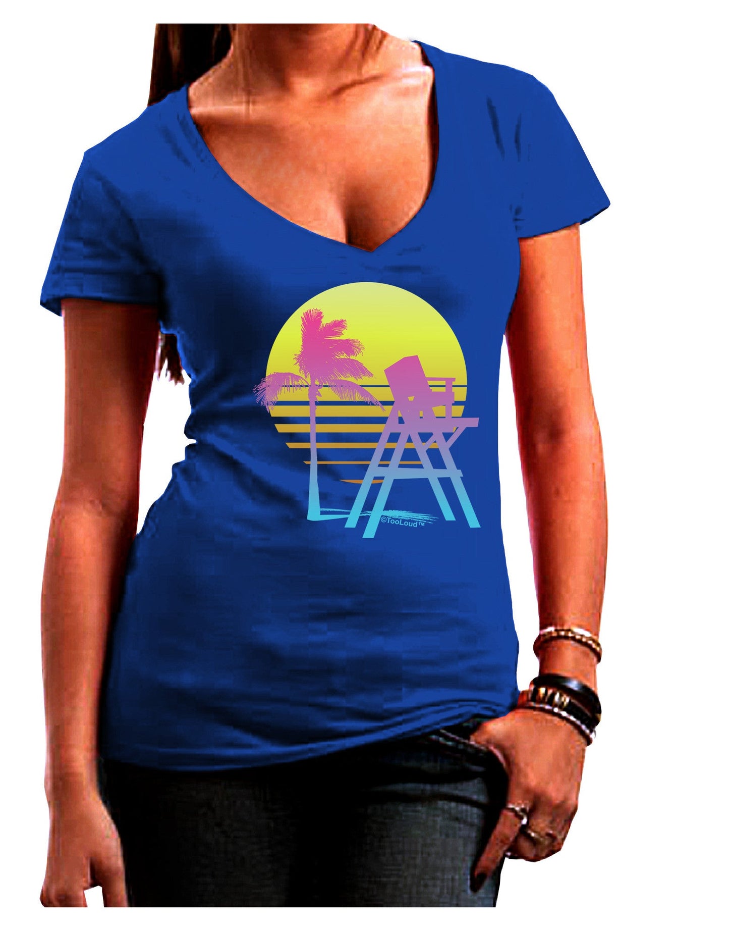 LA Beach Silhouette Letters Womens V-Neck Dark T-Shirt-Womens V-Neck T-Shirts-TooLoud-Royal-Blue-Juniors Fitted Small-Davson Sales
