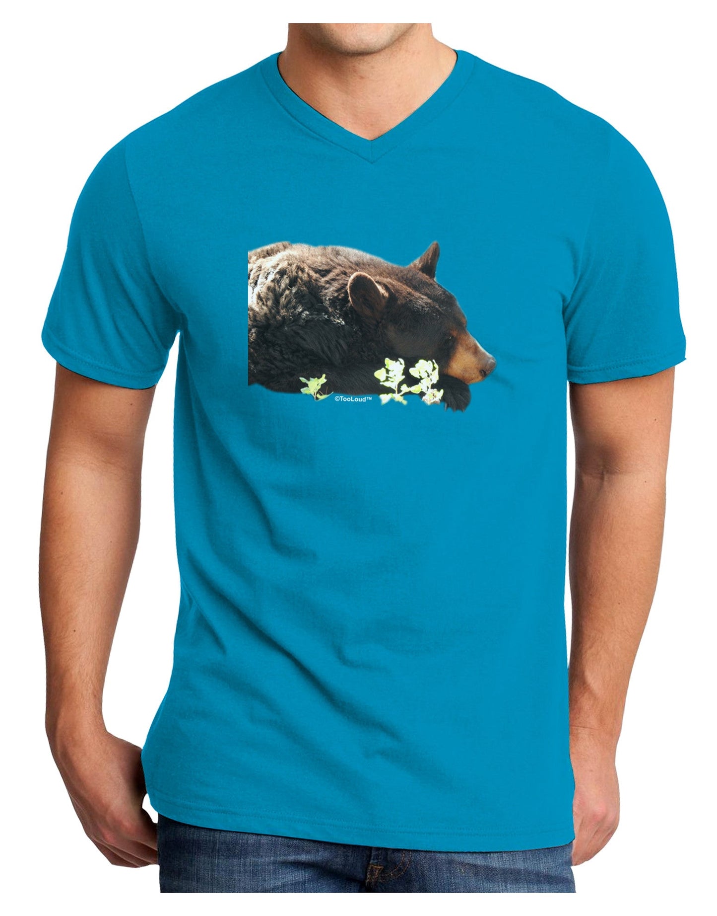 Laying Black Bear Cutout Adult Dark V-Neck T-Shirt-Mens V-Neck T-Shirt-TooLoud-Turquoise-Small-Davson Sales