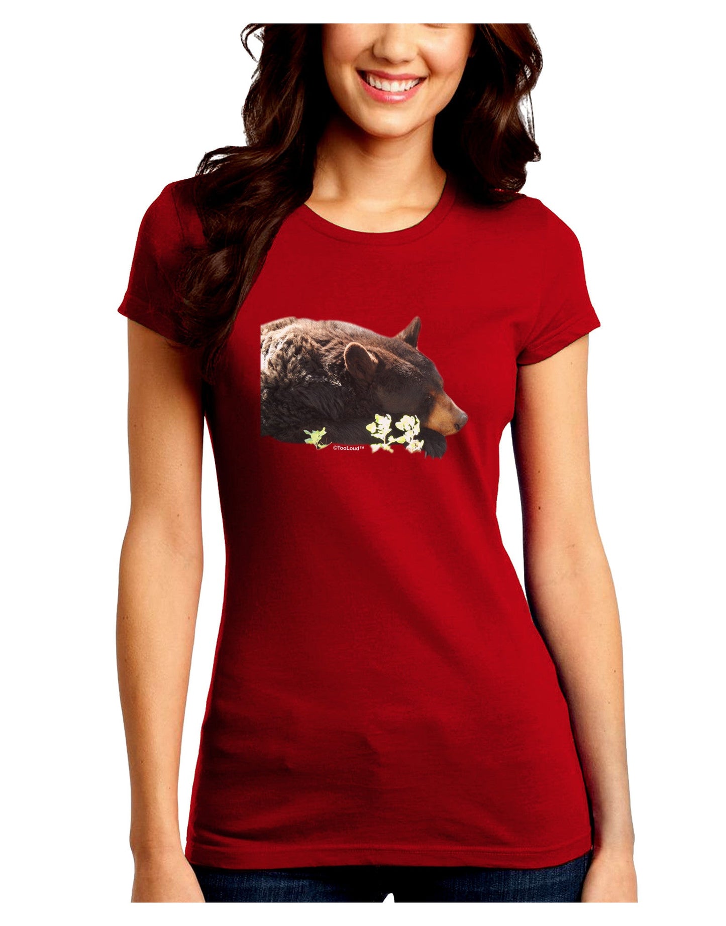 Laying Black Bear Cutout Juniors Petite Crew Dark T-Shirt-T-Shirts Juniors Tops-TooLoud-Red-Juniors Fitted Small-Davson Sales