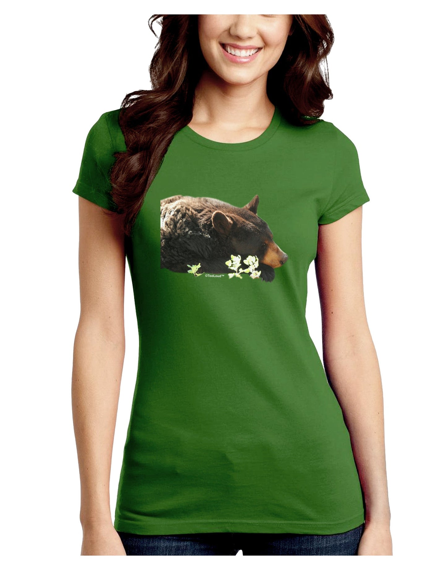 Laying Black Bear Cutout Juniors Petite Crew Dark T-Shirt-T-Shirts Juniors Tops-TooLoud-Kiwi-Green-Juniors Fitted Small-Davson Sales