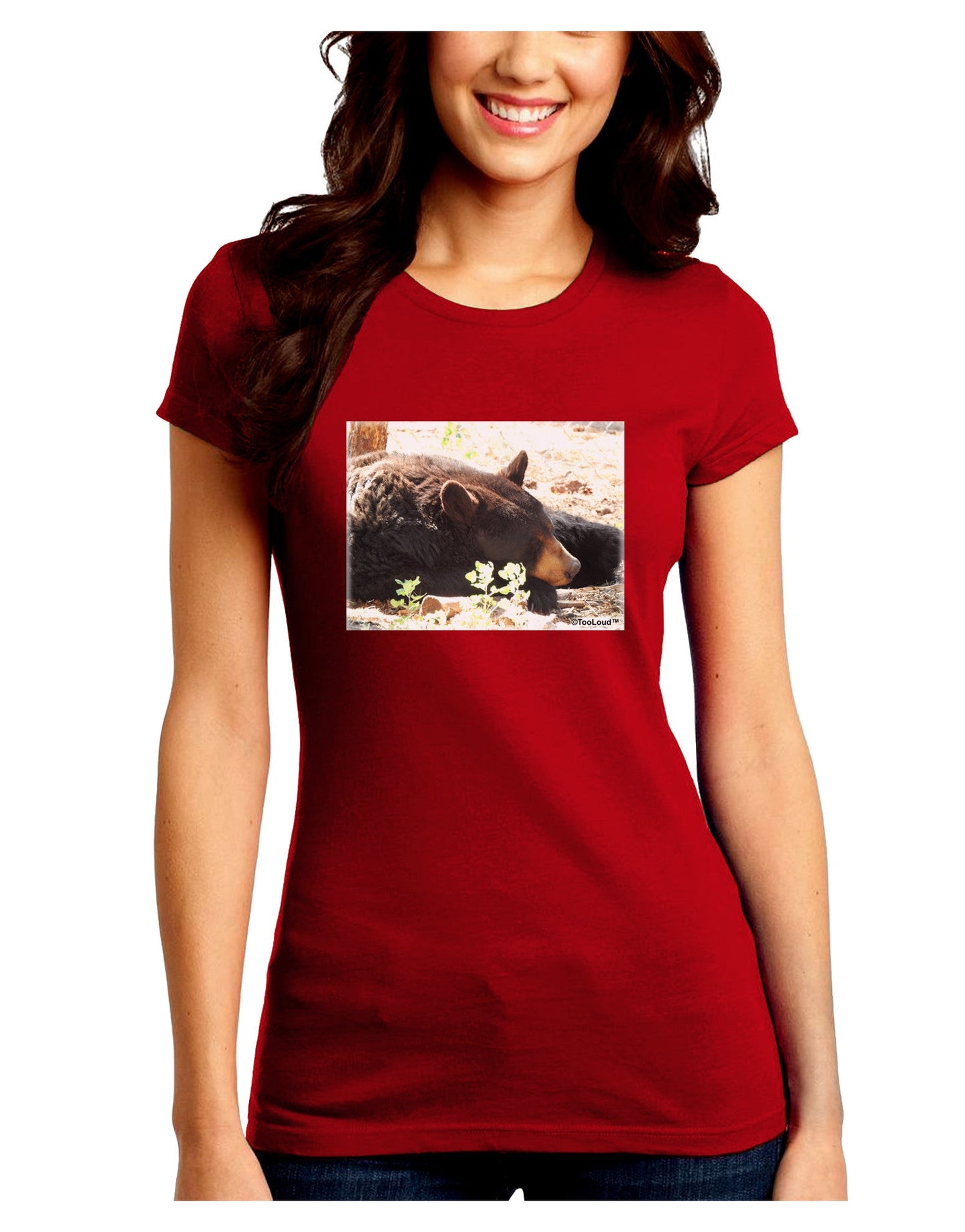 Laying Black Bear Juniors Petite Crew Dark T-Shirt-T-Shirts Juniors Tops-TooLoud-Red-Juniors Fitted Small-Davson Sales