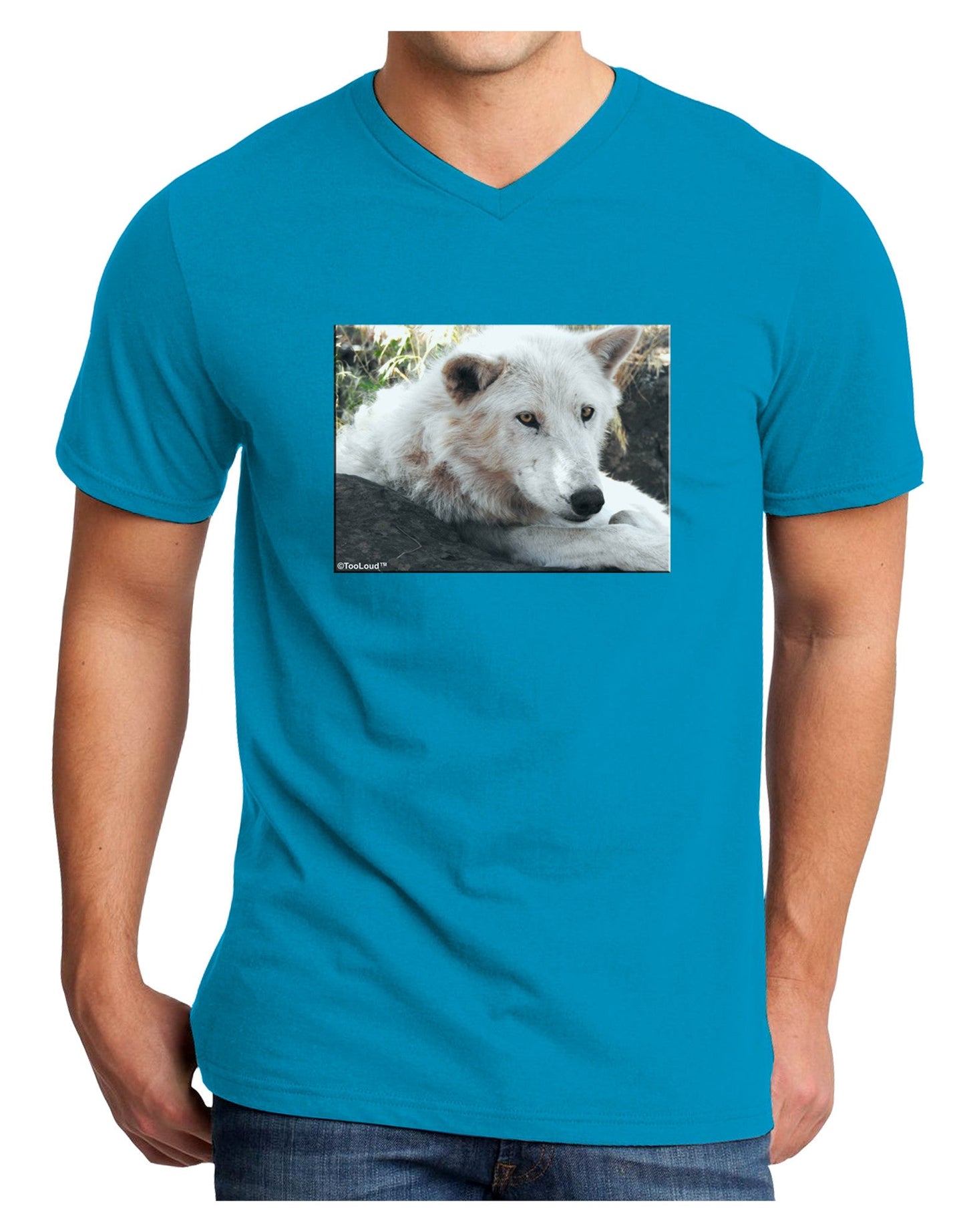 Laying White Wolf Adult Dark V-Neck T-Shirt-Mens V-Neck T-Shirt-TooLoud-Turquoise-Small-Davson Sales
