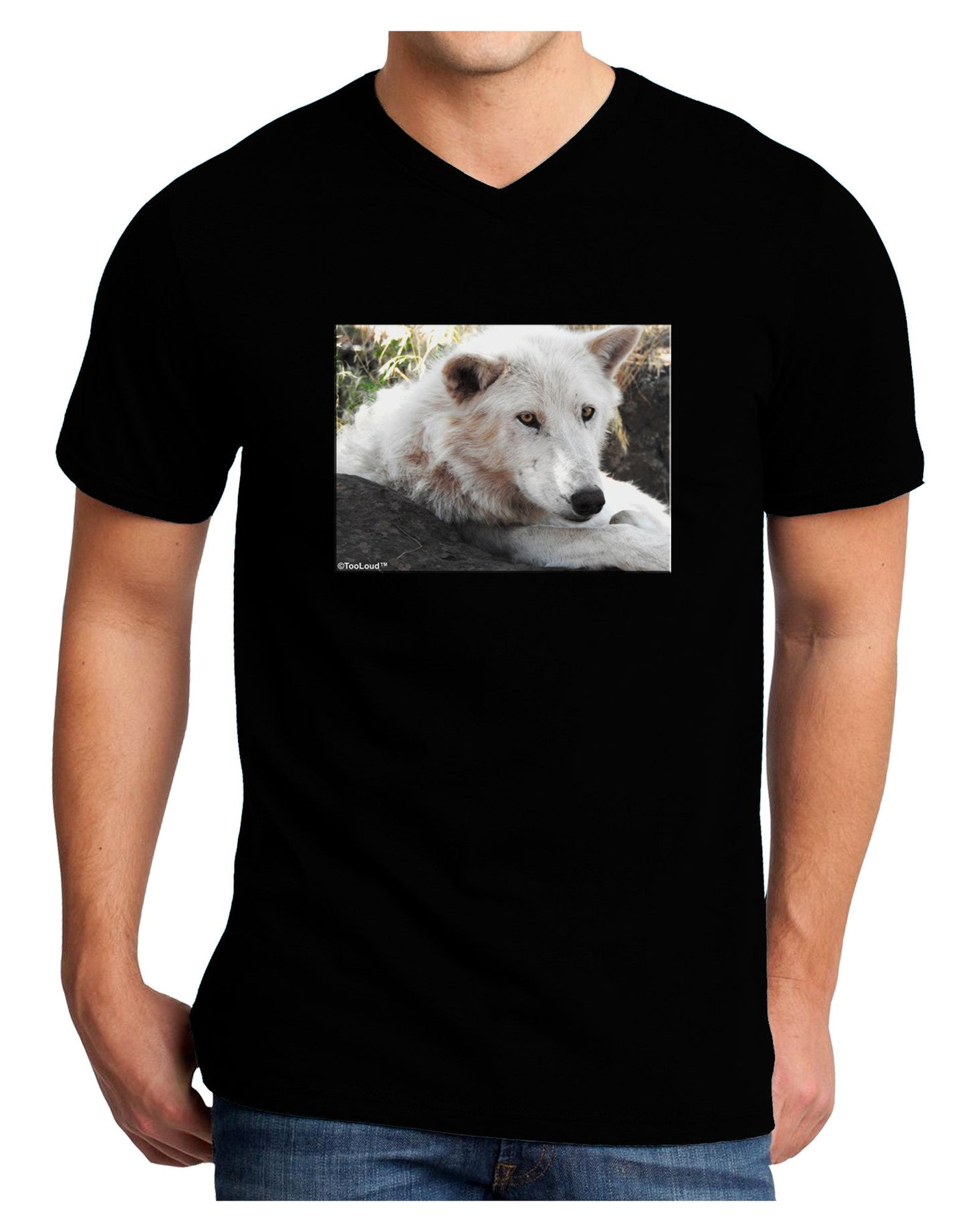 Laying White Wolf Adult Dark V-Neck T-Shirt-Mens V-Neck T-Shirt-TooLoud-Black-Small-Davson Sales