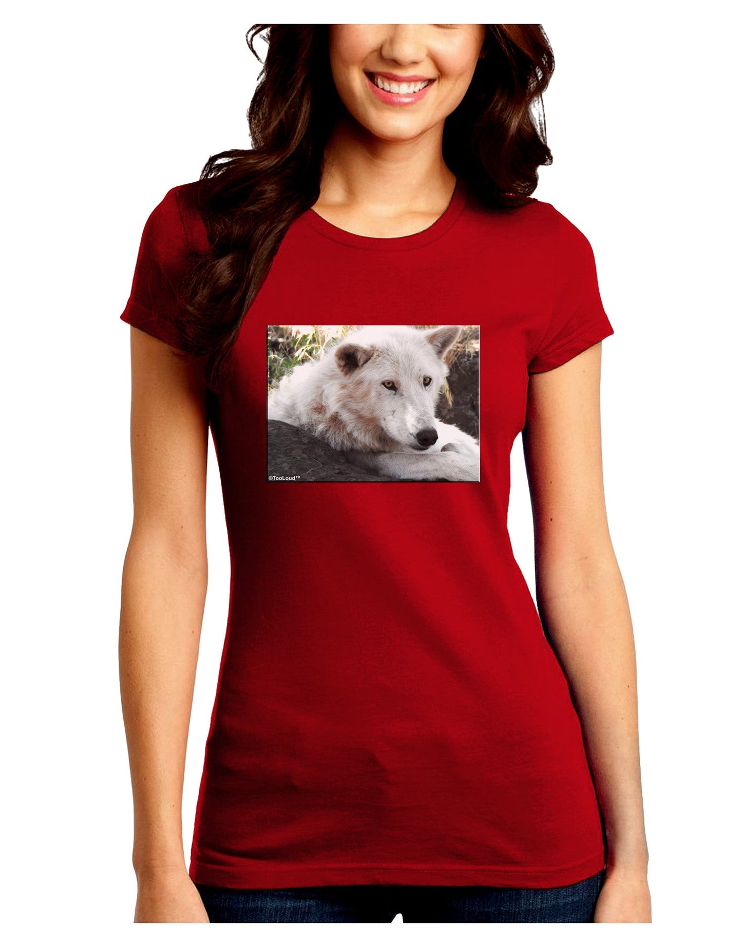 Laying White Wolf Juniors Petite Crew Dark T-Shirt-T-Shirts Juniors Tops-TooLoud-Red-Juniors Fitted Small-Davson Sales
