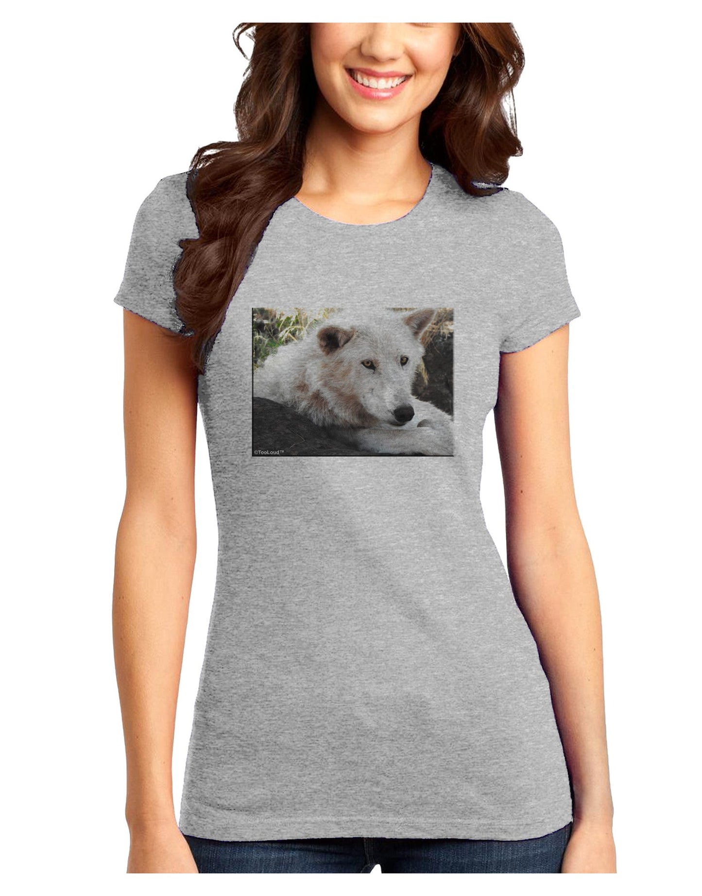 Laying White Wolf Juniors Petite T-Shirt-T-Shirts Juniors Tops-TooLoud-Ash-Gray-Juniors Fitted X-Small-Davson Sales