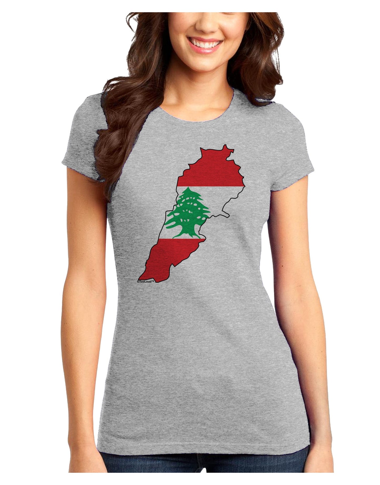 Lebanon Flag Silhouette Juniors Petite T-Shirt-T-Shirts Juniors Tops-TooLoud-Ash-Gray-Juniors Fitted X-Small-Davson Sales