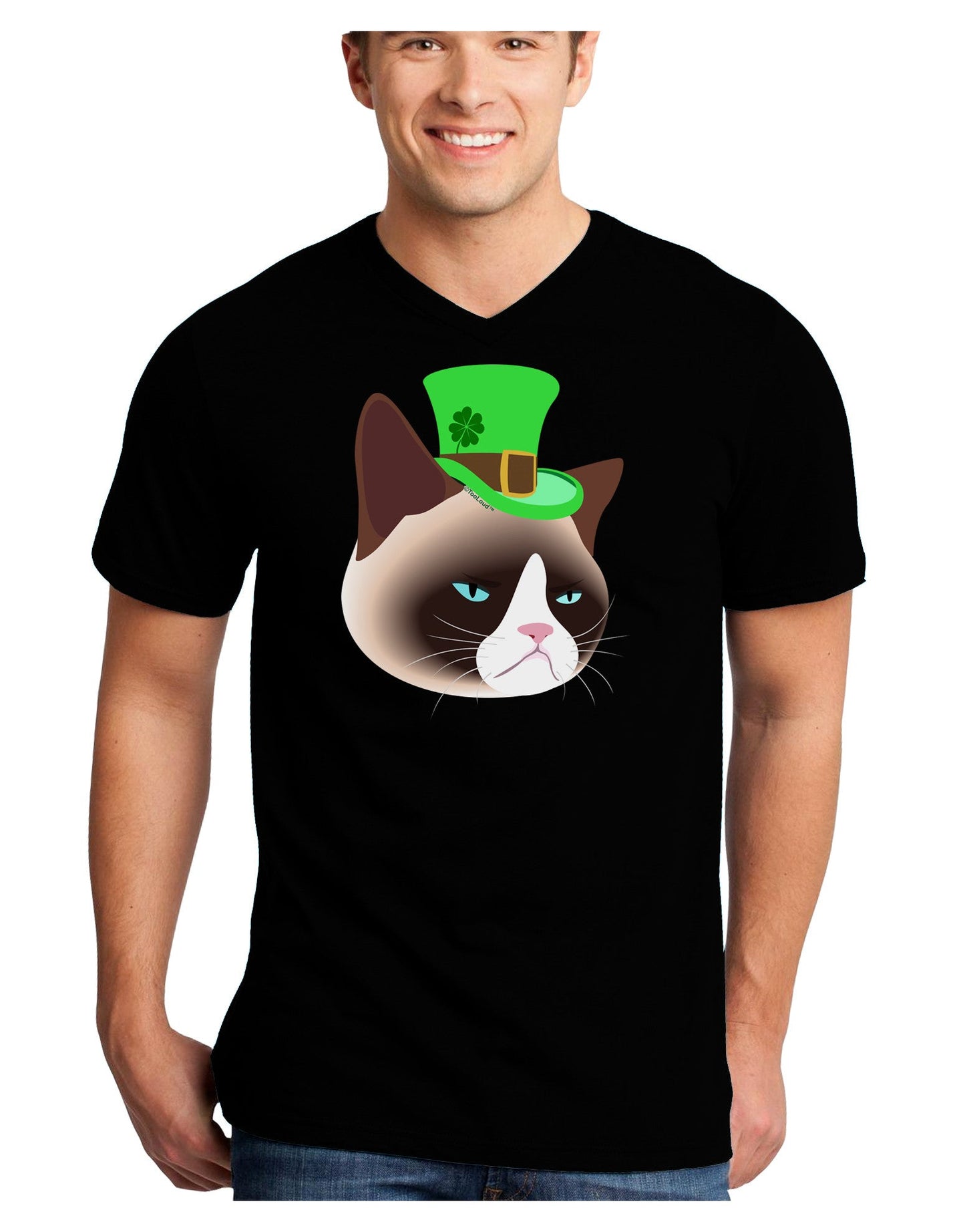 Leprechaun Disgruntled Cat Adult Dark V-Neck T-Shirt-TooLoud-Black-Small-Davson Sales