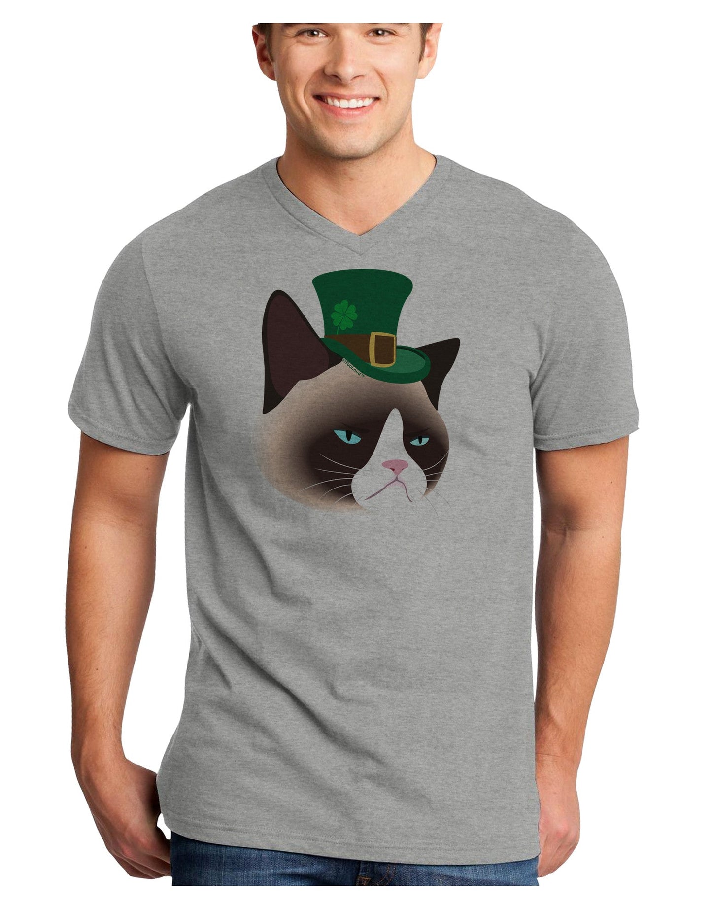 Leprechaun Disgruntled Cat Adult V-Neck T-shirt-Mens V-Neck T-Shirt-TooLoud-HeatherGray-Small-Davson Sales