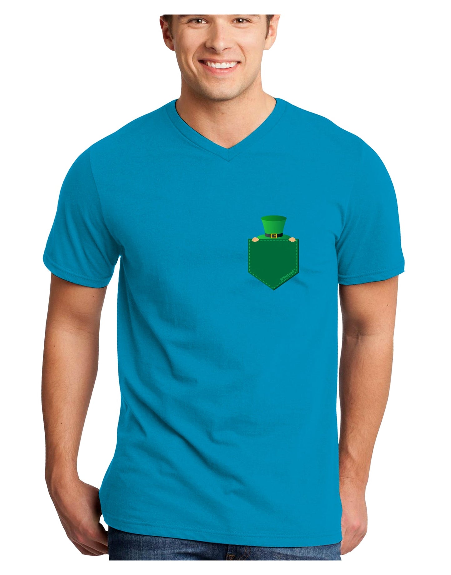 Leprechaun Peeking Out of Faux Pocket Adult Dark V-Neck T-Shirt by TooLoud-Mens V-Neck T-Shirt-TooLoud-Turquoise-Small-Davson Sales