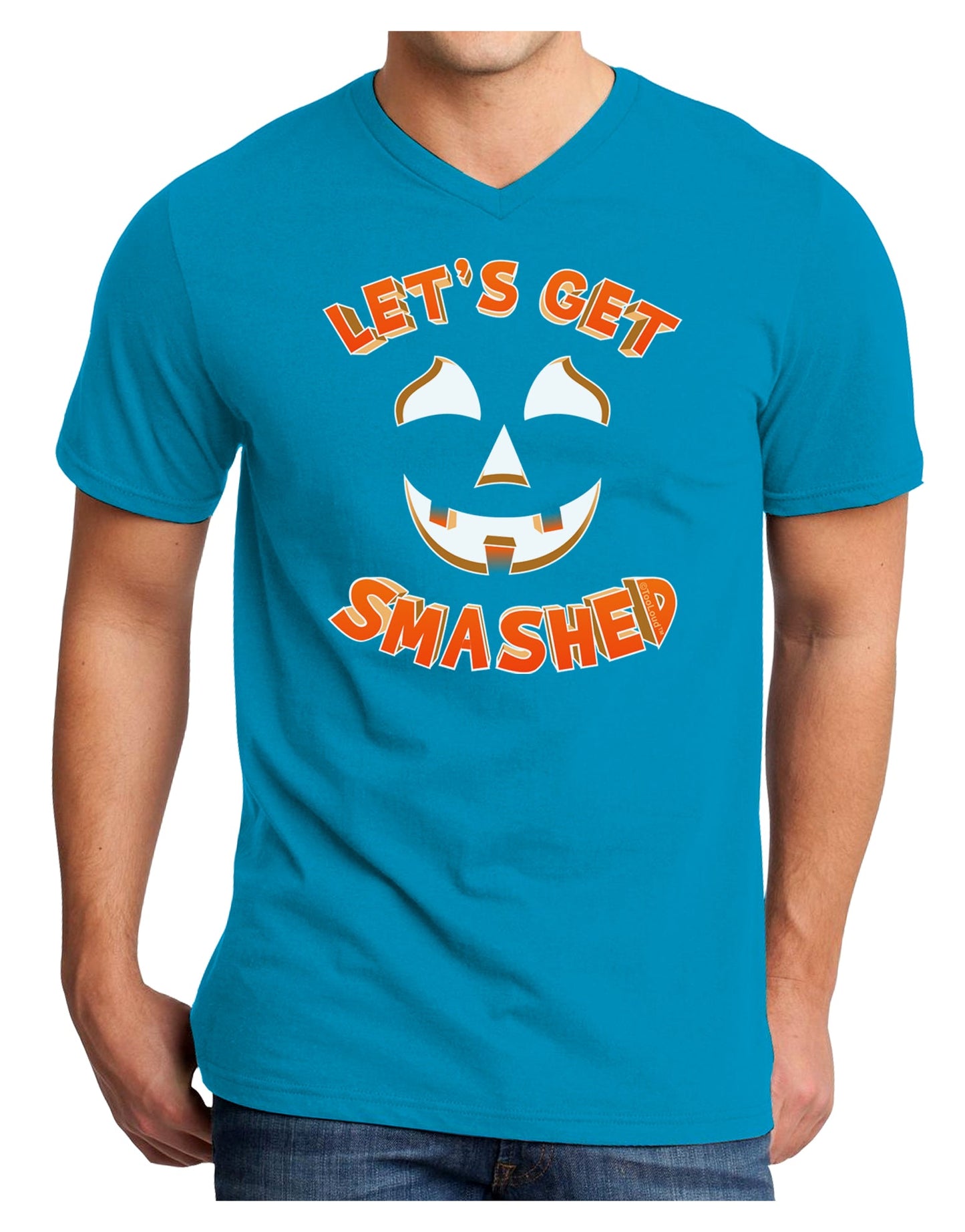 Let's Get Smashed Pumpkin Adult Dark V-Neck T-Shirt by TooLoud-Mens V-Neck T-Shirt-TooLoud-Turquoise-Small-Davson Sales