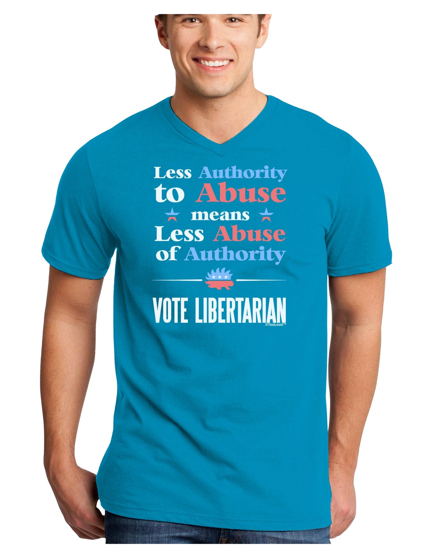 Libertarian Against Authority Abuse Adult Dark V-Neck T-Shirt-TooLoud-Turquoise-Small-Davson Sales