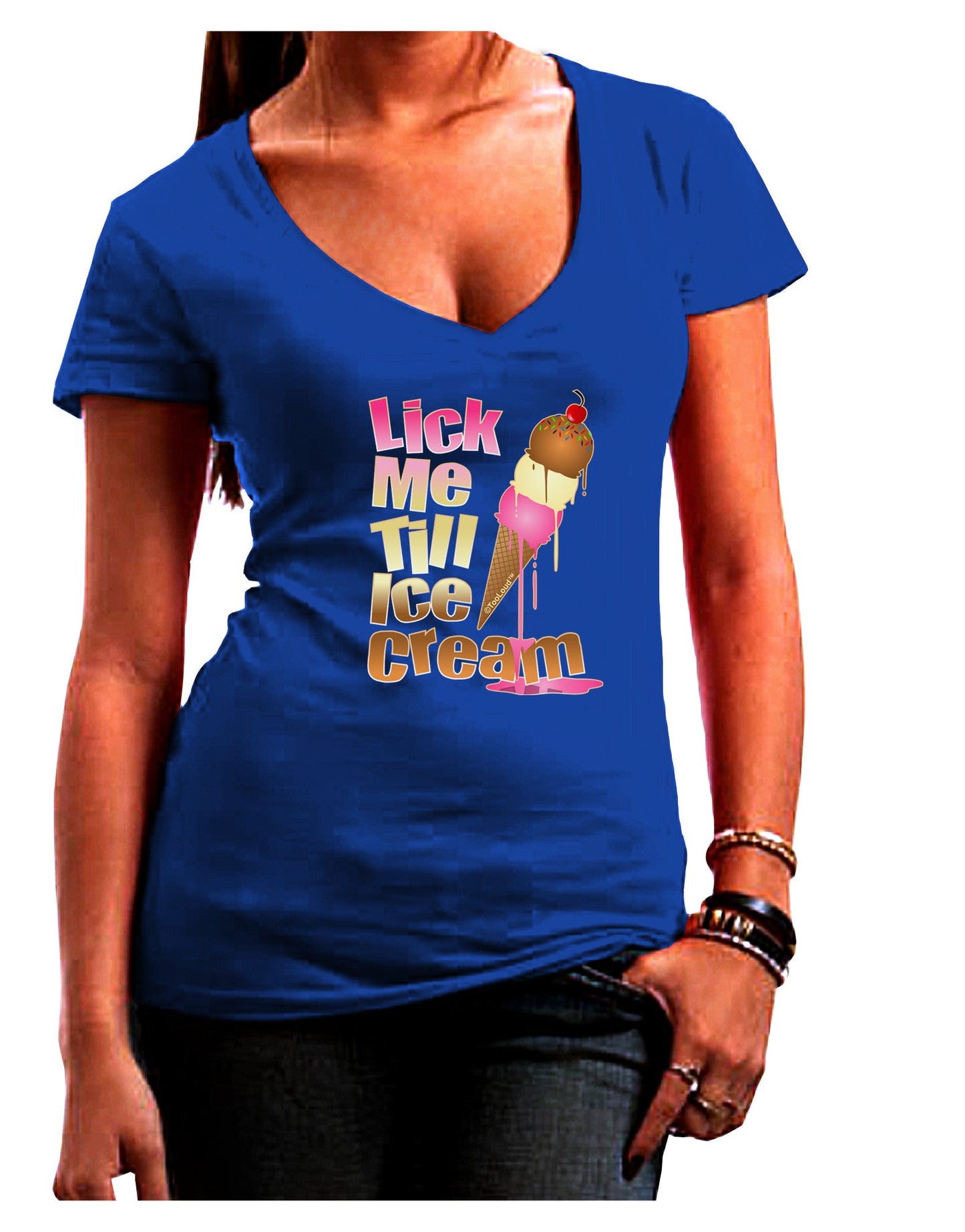 Lick Me Till Ice Cream Womens V-Neck Dark T-Shirt-Womens V-Neck T-Shirts-TooLoud-Royal-Blue-Juniors Fitted Small-Davson Sales