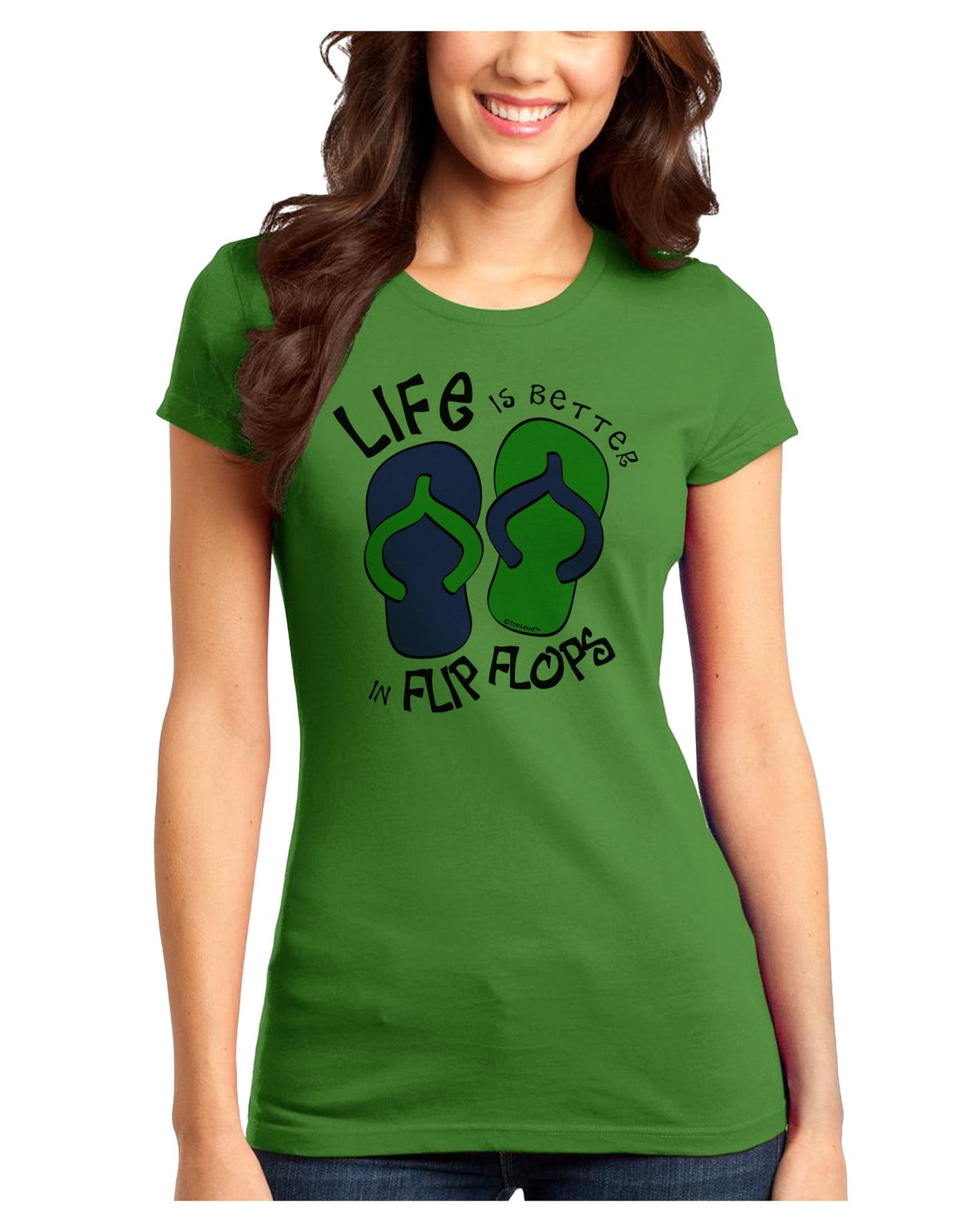Life is Better in Flip Flops - Blue and Green Juniors T-Shirt-Womens Juniors T-Shirt-TooLoud-Kiwi-Green-Juniors Fitted X-Small-Davson Sales