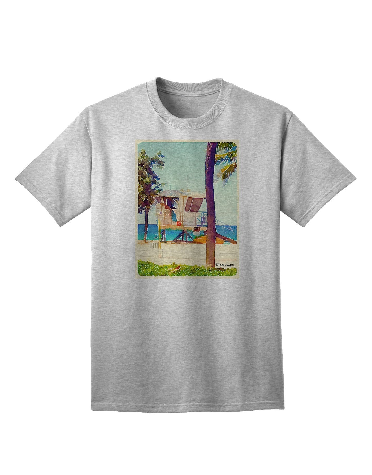 Lifeguard Station Watercolor Adult T-Shirt-Mens T-Shirt-TooLoud-AshGray-Small-Davson Sales