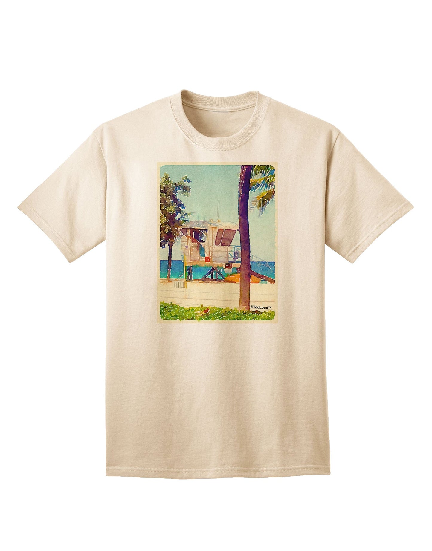 Lifeguard Station Watercolor Adult T-Shirt-Mens T-Shirt-TooLoud-Natural-Small-Davson Sales