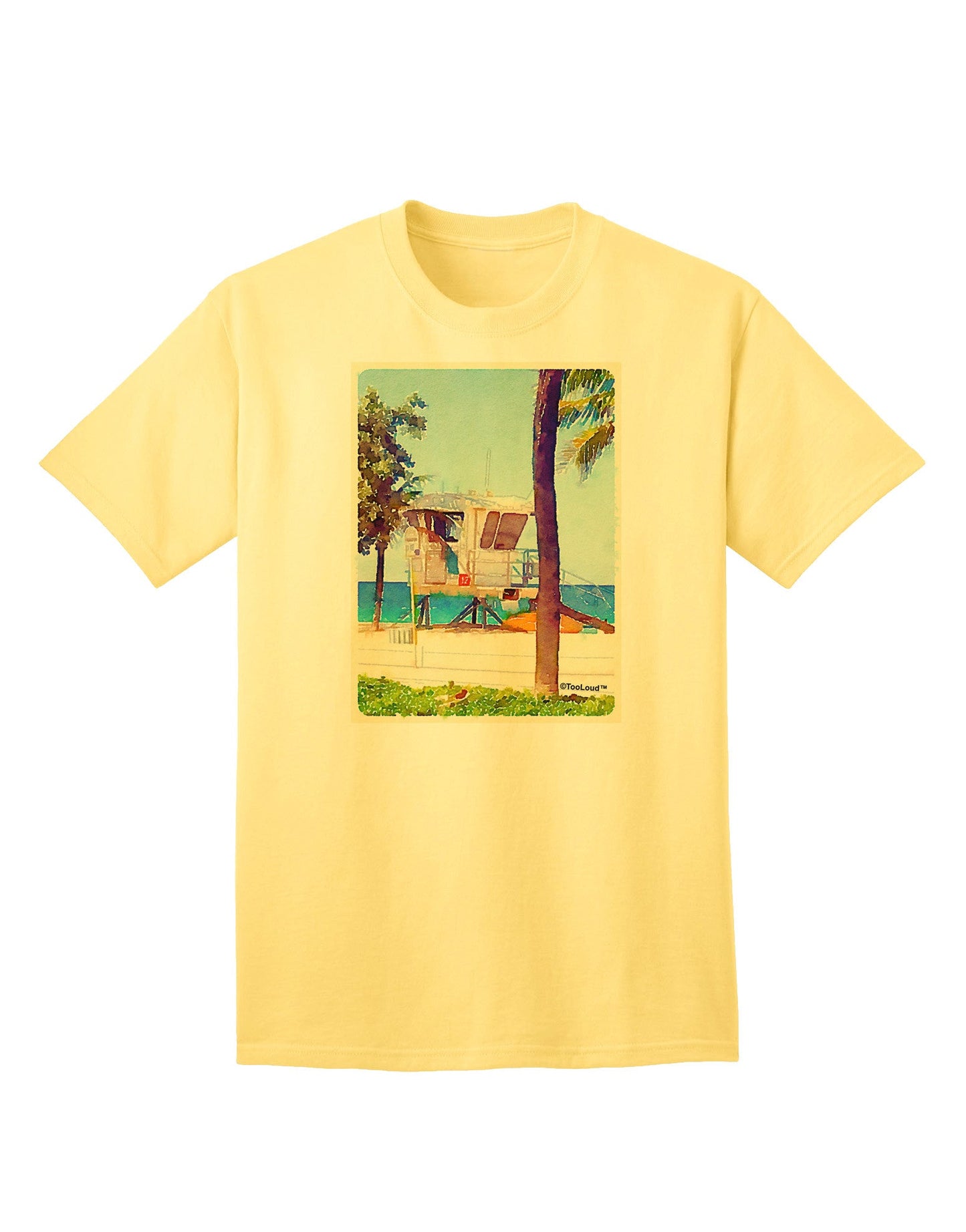 Lifeguard Station Watercolor Adult T-Shirt-Mens T-Shirt-TooLoud-Yellow-Small-Davson Sales