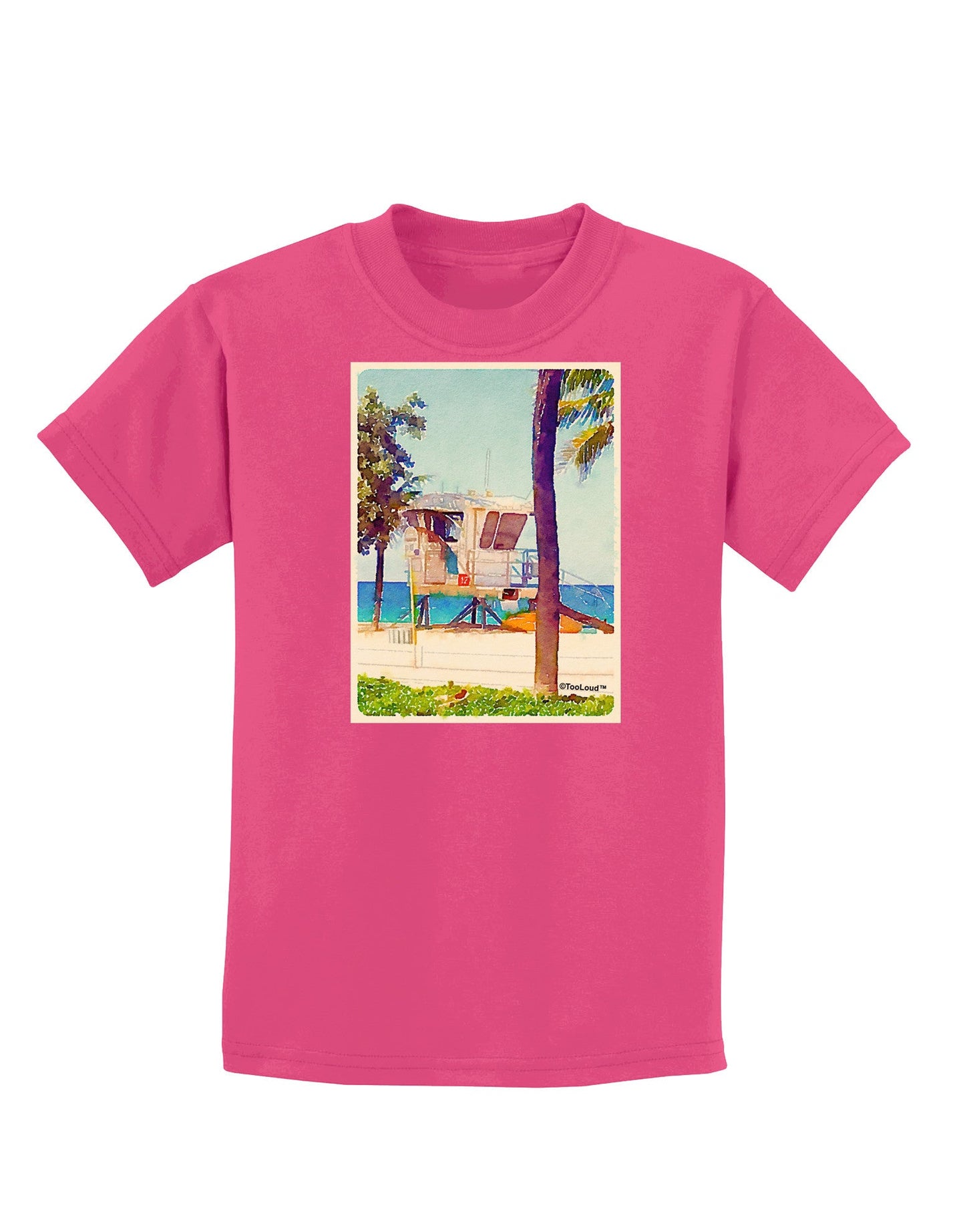 Lifeguard Station Watercolor Childrens Dark T-Shirt-Childrens T-Shirt-TooLoud-Sangria-X-Small-Davson Sales