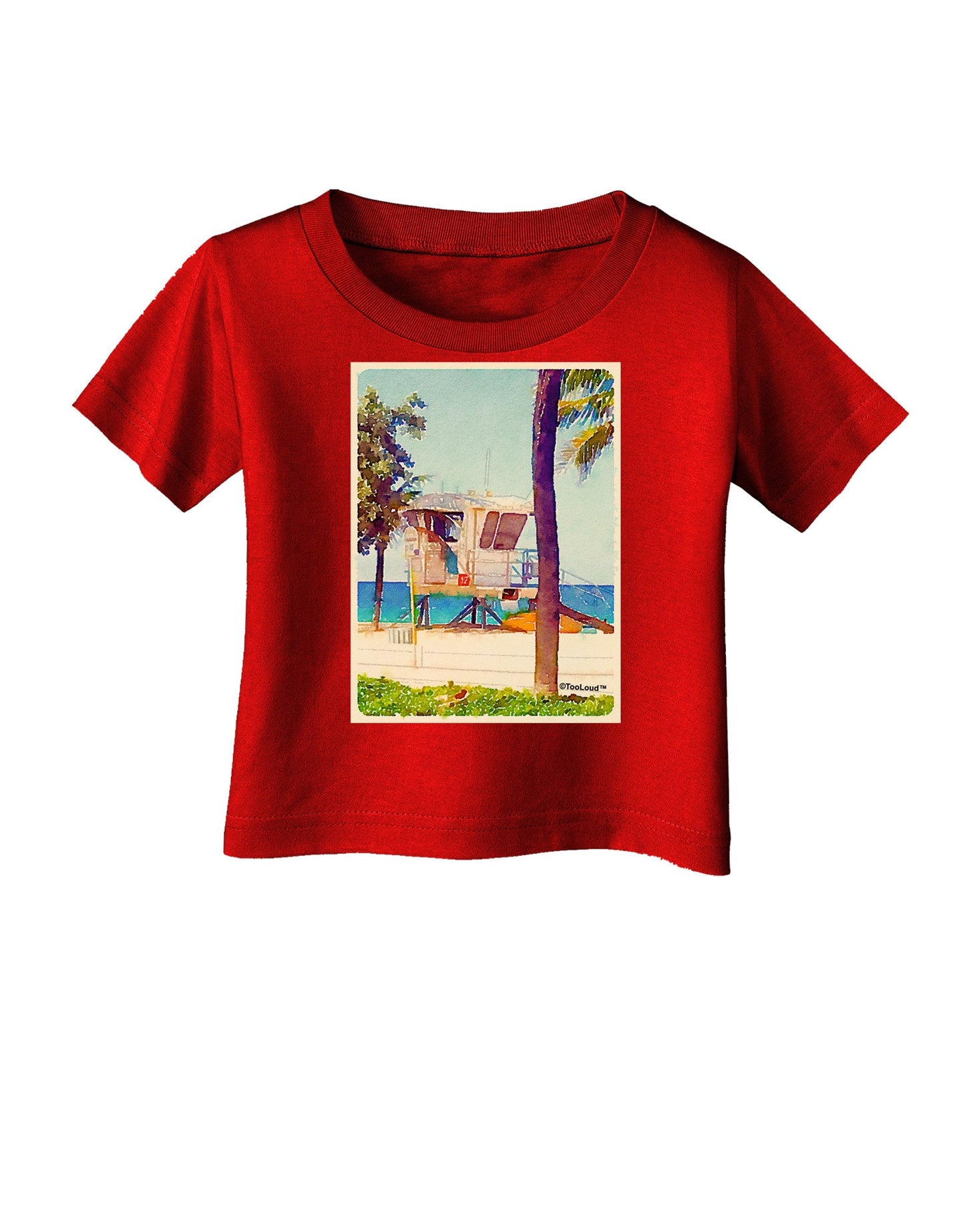 Lifeguard Station Watercolor Infant T-Shirt Dark-Infant T-Shirt-TooLoud-Red-06-Months-Davson Sales