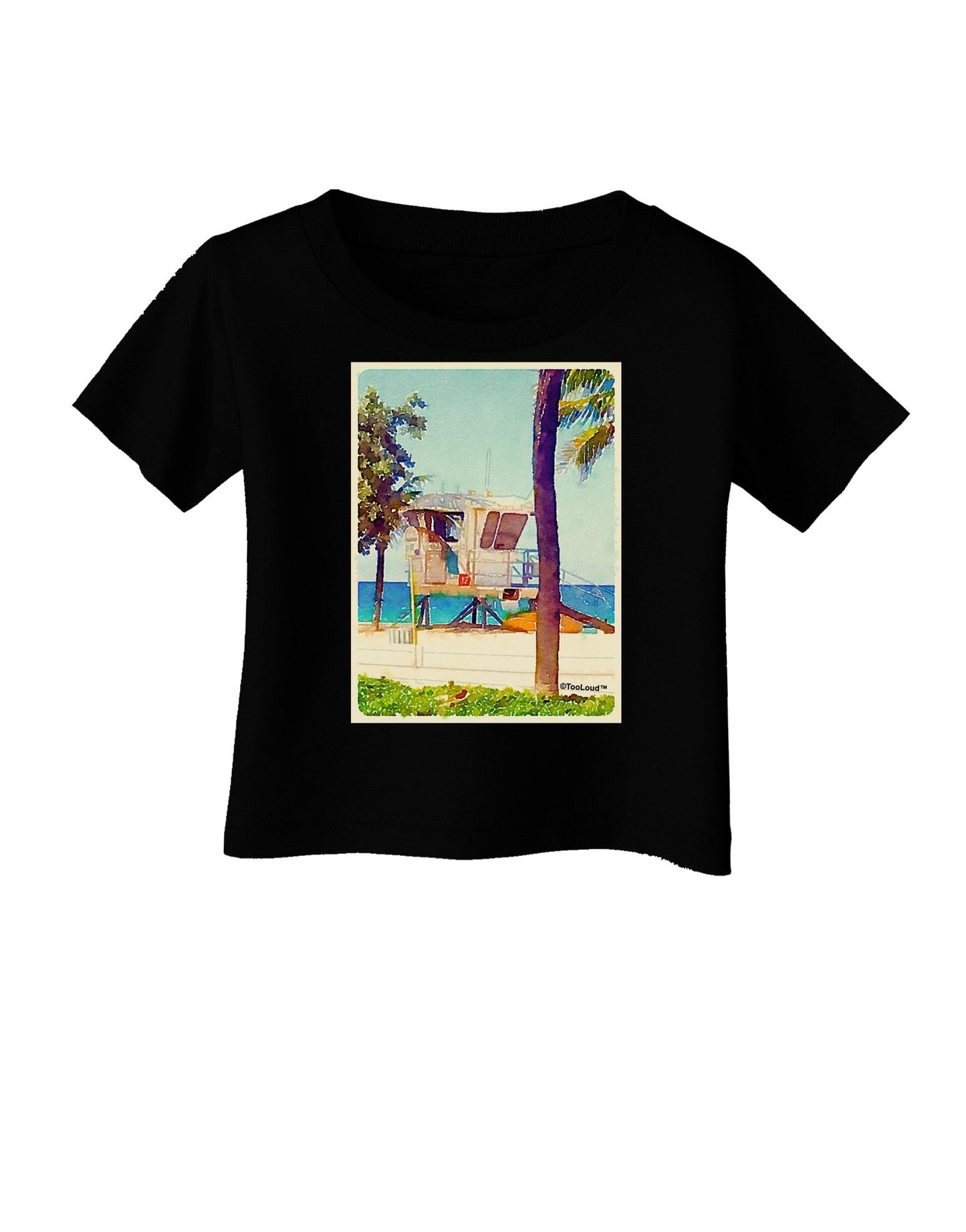 Lifeguard Station Watercolor Infant T-Shirt Dark-Infant T-Shirt-TooLoud-Black-06-Months-Davson Sales