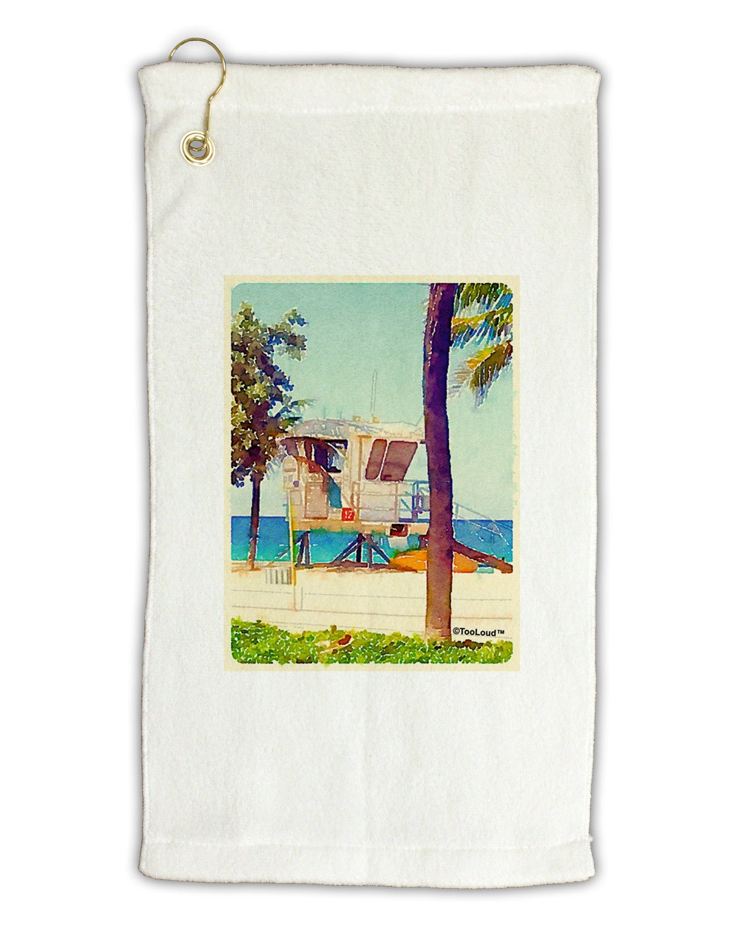 Lifeguard Station Watercolor Micro Terry Gromet Golf Towel 11"x19-Golf Towel-TooLoud-White-Davson Sales