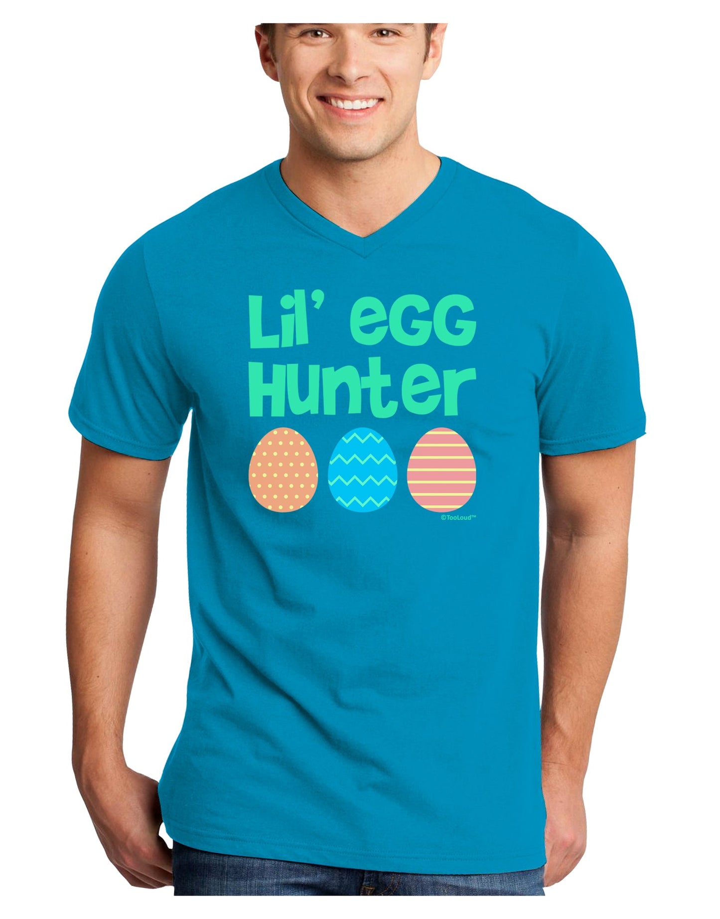 Lil' Egg Hunter - Easter - Green Adult Dark V-Neck T-Shirt by TooLoud-Mens V-Neck T-Shirt-TooLoud-Turquoise-Small-Davson Sales