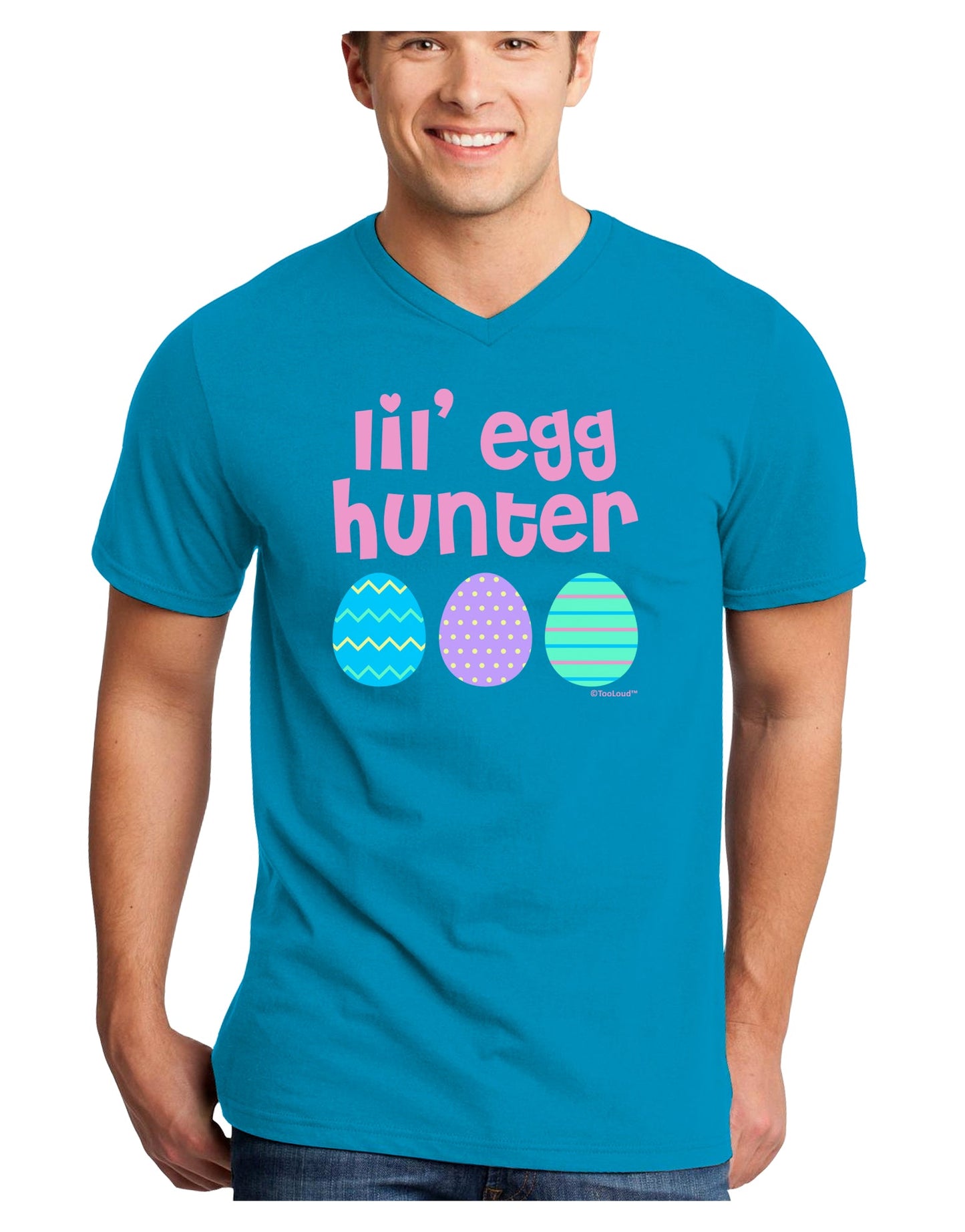 Lil' Egg Hunter - Easter - Pink Adult Dark V-Neck T-Shirt by TooLoud-Mens V-Neck T-Shirt-TooLoud-Turquoise-Small-Davson Sales