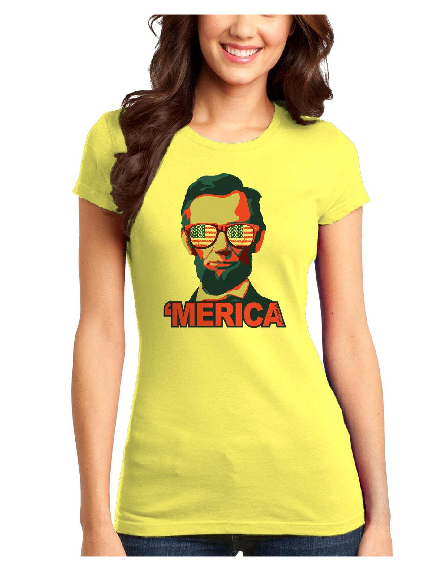 Lincoln Merica Juniors Petite T-Shirt-T-Shirts Juniors Tops-TooLoud-Yellow-Juniors Fitted X-Small-Davson Sales