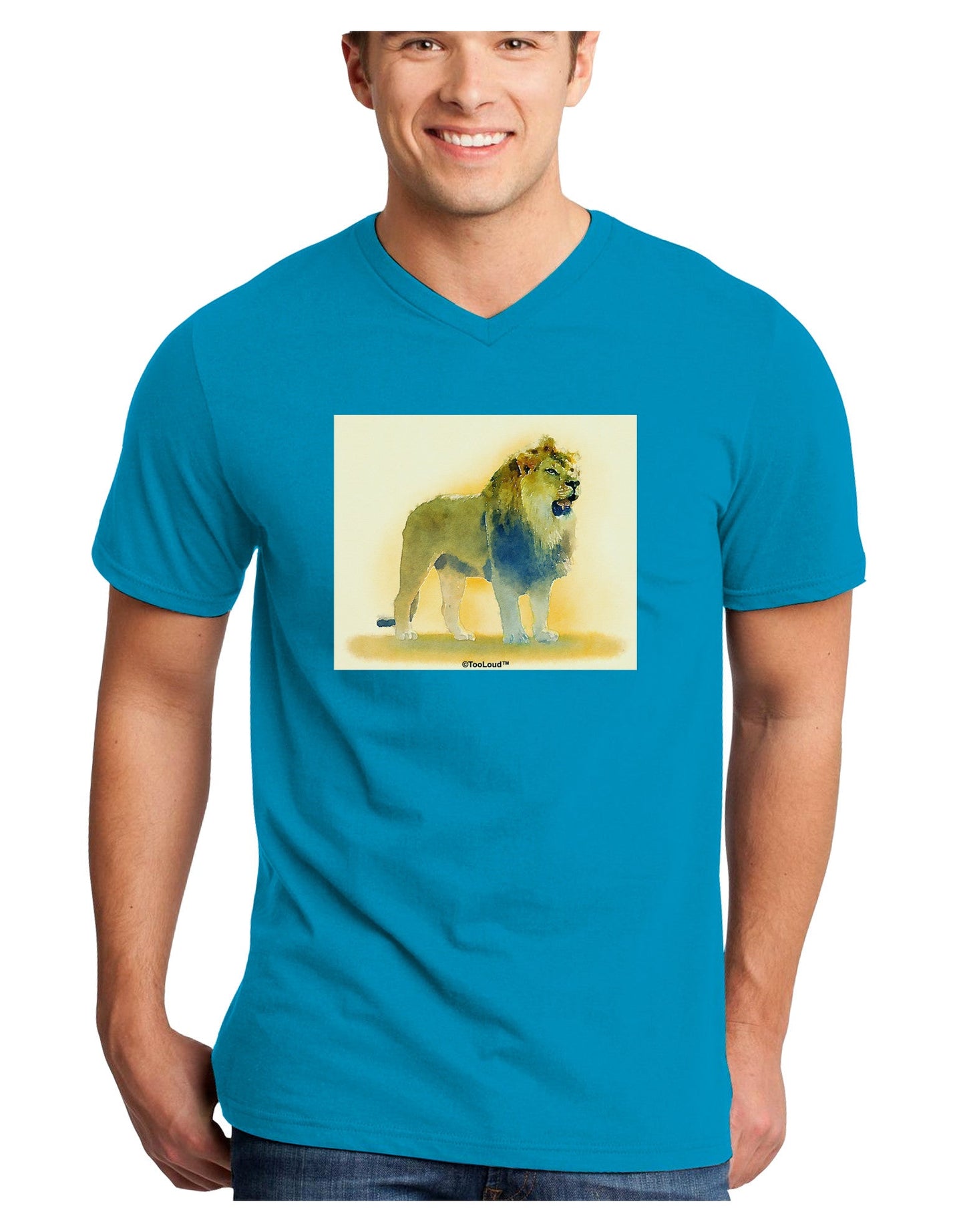 Lion Watercolor 1 Adult Dark V-Neck T-Shirt-TooLoud-Turquoise-Small-Davson Sales