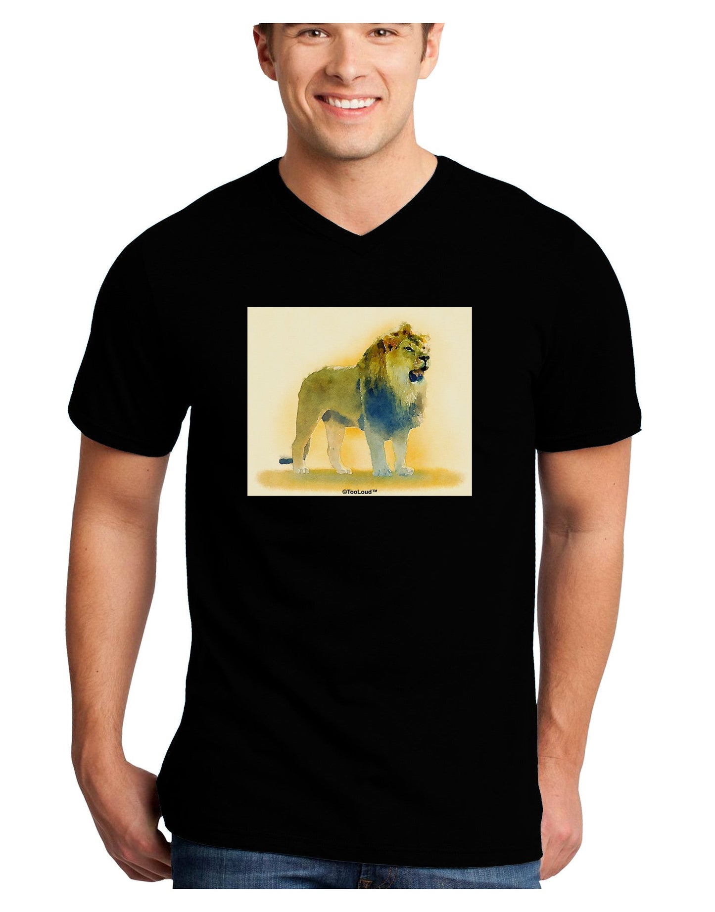 Lion Watercolor 1 Adult Dark V-Neck T-Shirt-TooLoud-Black-Small-Davson Sales