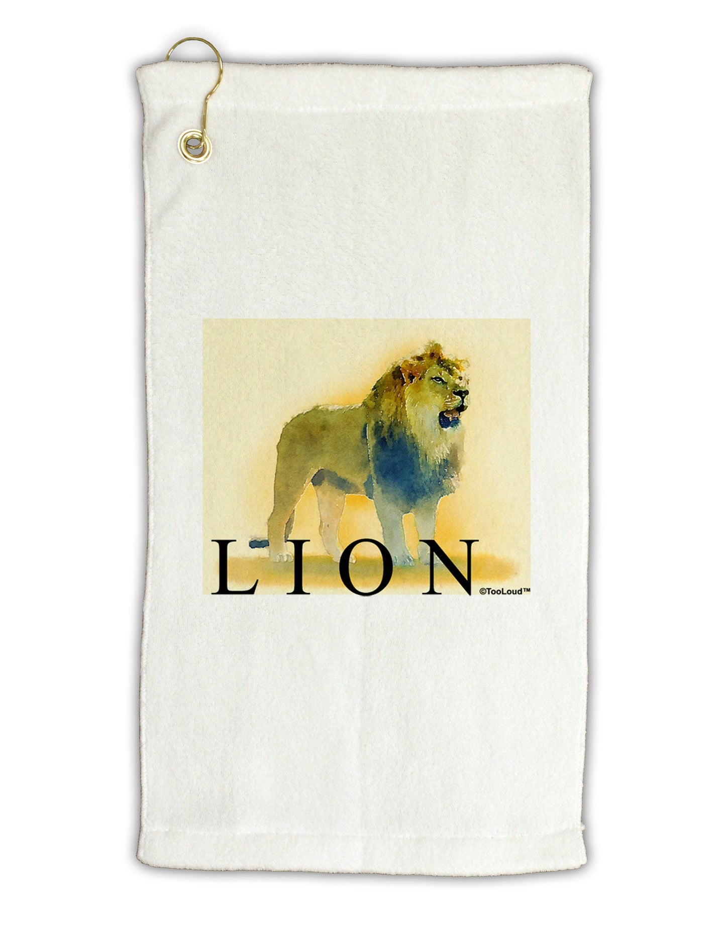 Lion Watercolor 1 Text Micro Terry Gromet Golf Towel 11"x19-Golf Towel-TooLoud-White-Davson Sales