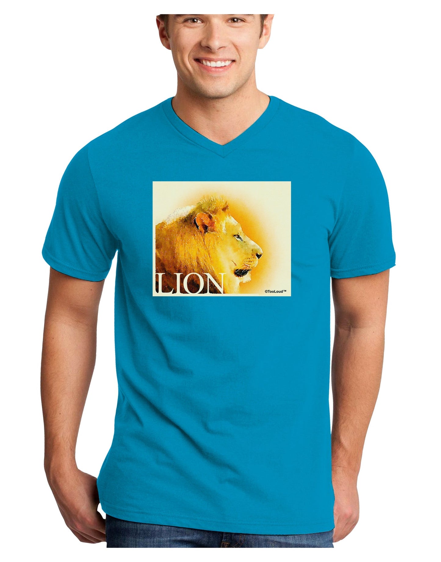 Lion Watercolor 3 Text Adult Dark V-Neck T-Shirt-TooLoud-Turquoise-Small-Davson Sales