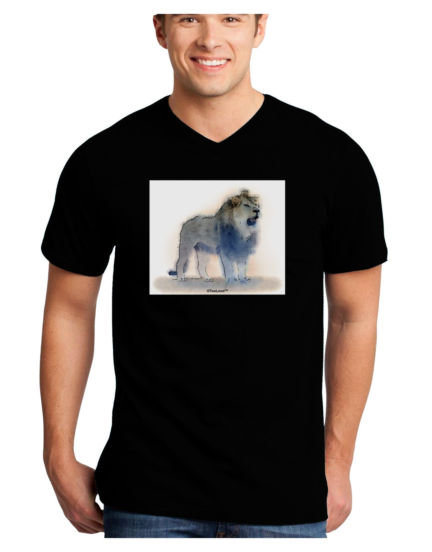 Lion Watercolor B Adult Dark V-Neck T-Shirt-TooLoud-Black-Small-Davson Sales