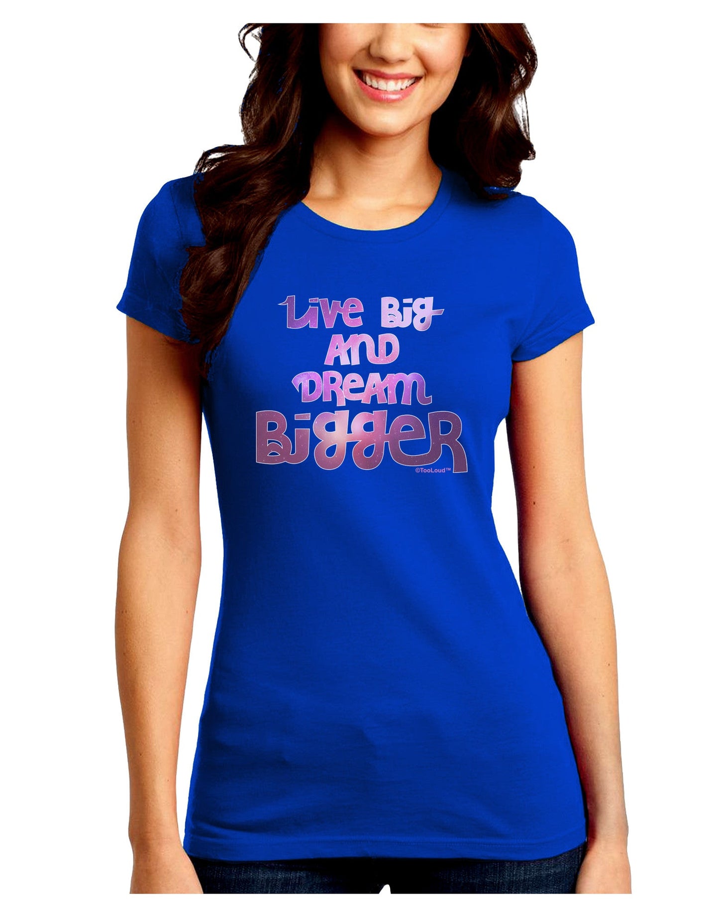 Live Big & Dream Bigger Juniors Petite Crew Dark T-Shirt-T-Shirts Juniors Tops-TooLoud-Royal-Blue-Juniors Fitted Small-Davson Sales