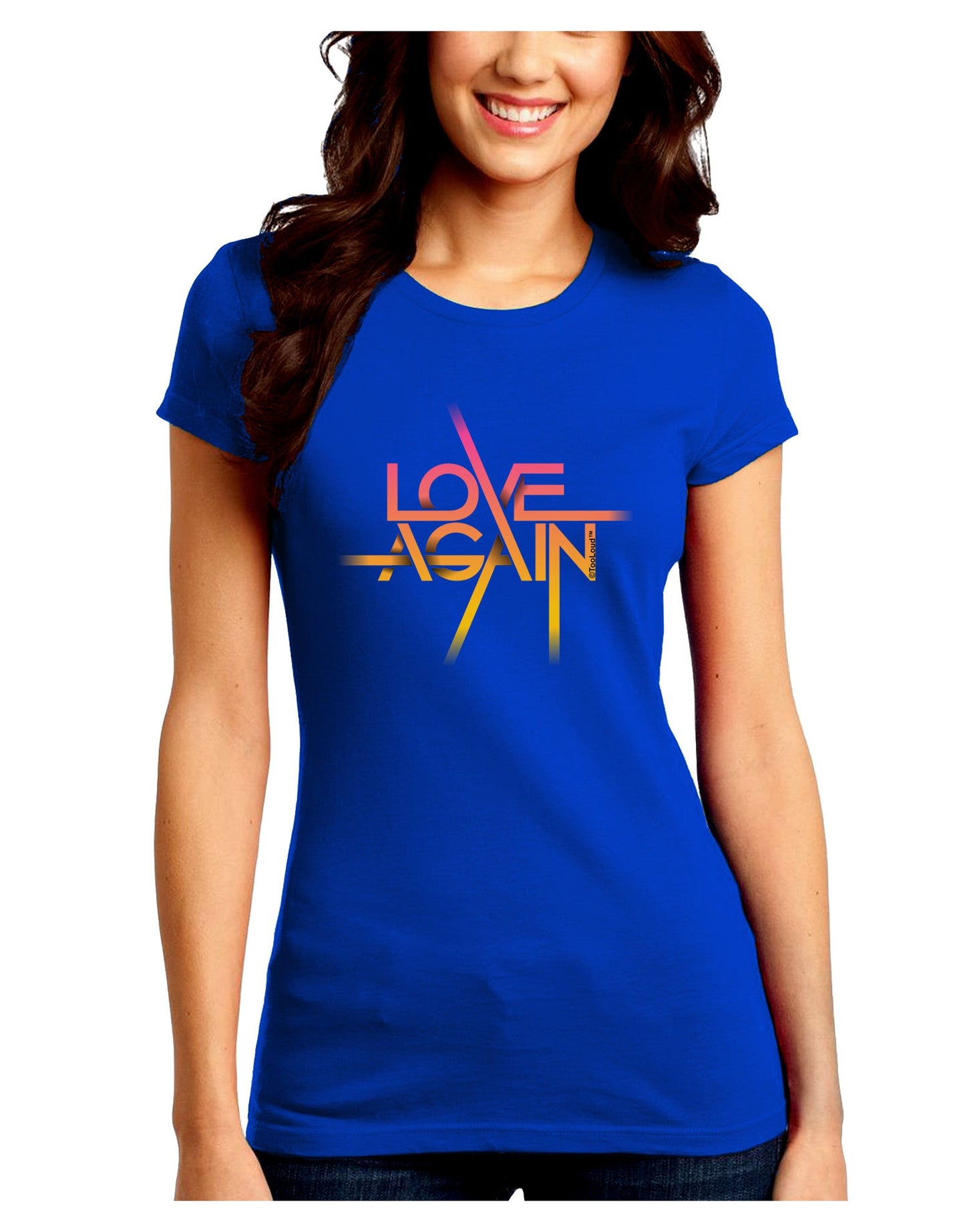 Love Again Typography Juniors Petite Crew Dark T-Shirt-T-Shirts Juniors Tops-TooLoud-Royal-Blue-Juniors Fitted Small-Davson Sales