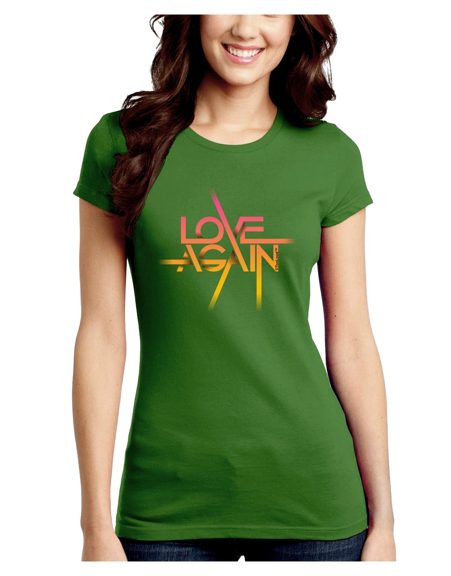 Love Again Typography Juniors Petite Crew Dark T-Shirt-T-Shirts Juniors Tops-TooLoud-Kiwi-Green-Juniors Fitted Small-Davson Sales